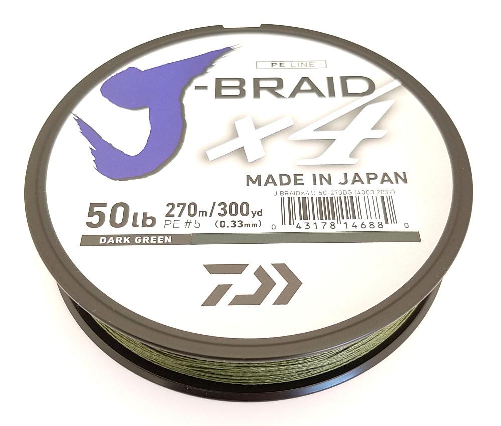 Daiwa J-Braid X4 Braided Line 300 Yards Dark Green - TACKLE WAREHOUSE AMERICA​