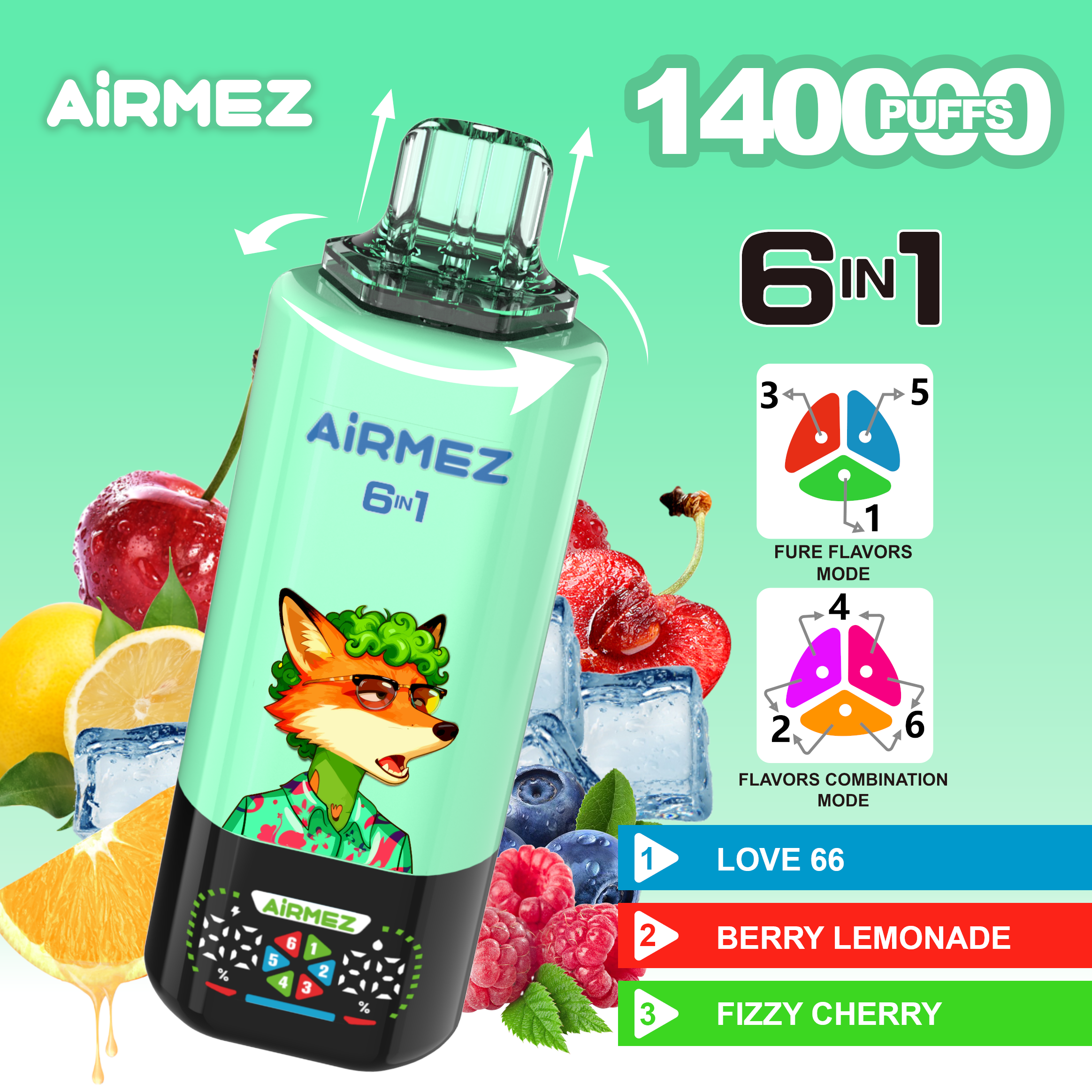 Airmez Fox 6-in-1 160K Puffs Disposable Vape Full Flavours Ship From EU