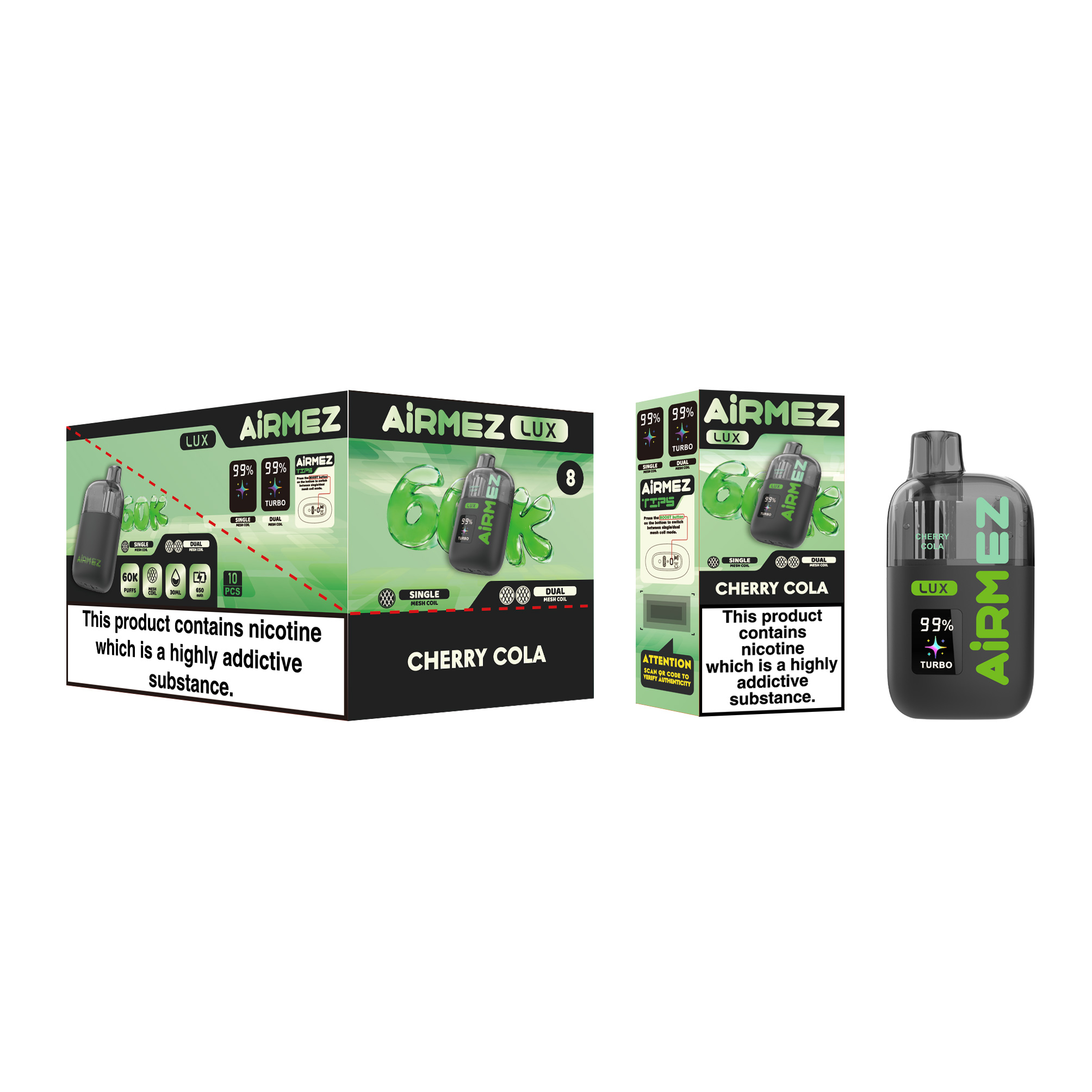 Airmez Lux 60000 Cherry Cola Single Pack and 10pcs Display Box