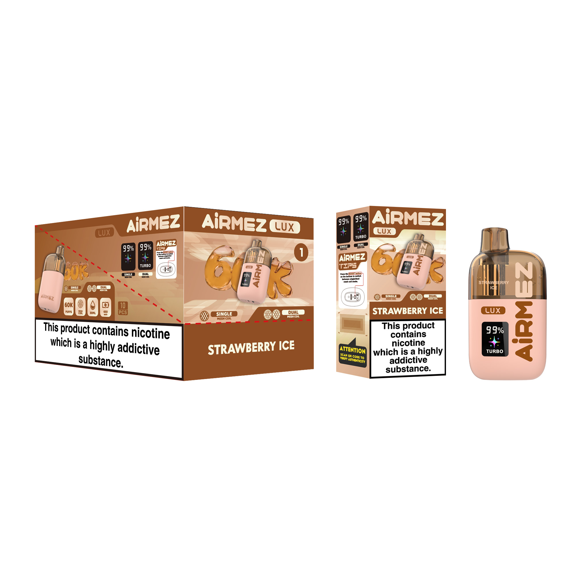 Airmez Lux 60000 Strawberry Ice Single Box and 10pcs Display Box