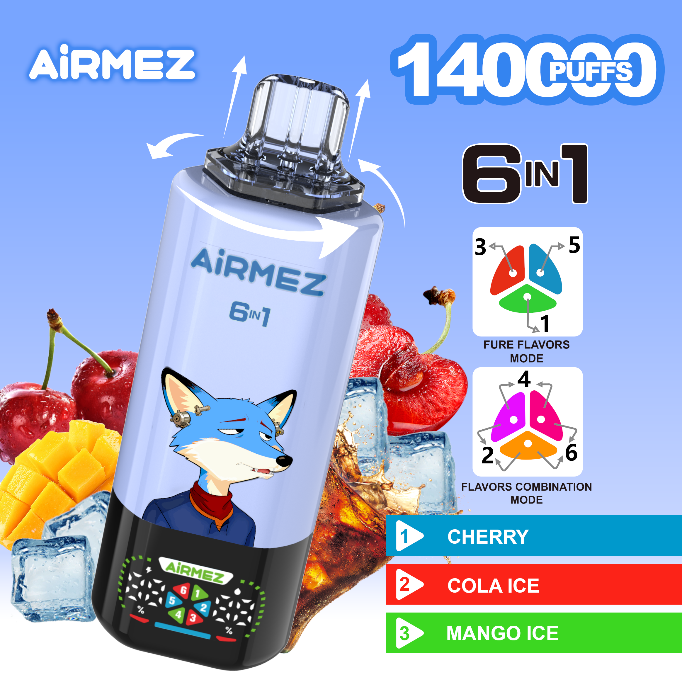 Airmez Fox 6-in-1 160K Puffs Disposable Vape Full Flavours Ship From EU