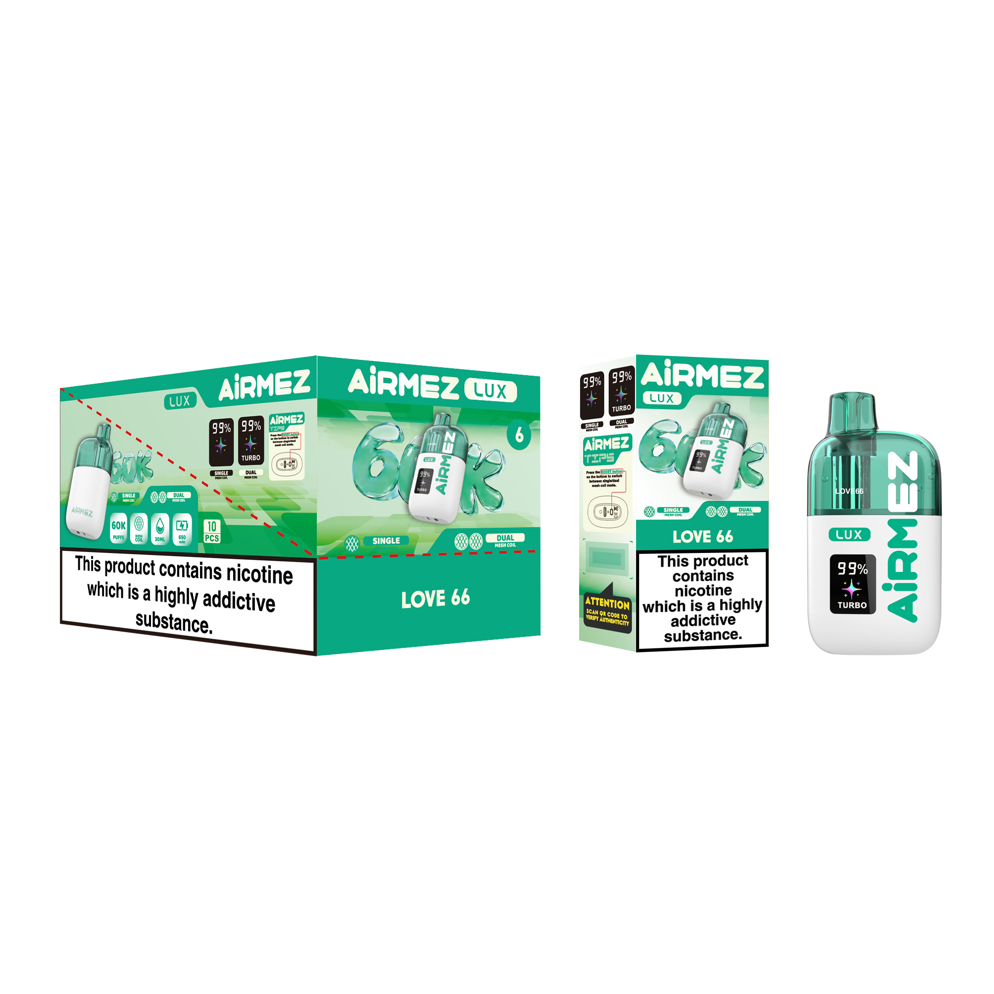 Airmez Lux 60000 Love 66 Single Box and 10pcs Display Box