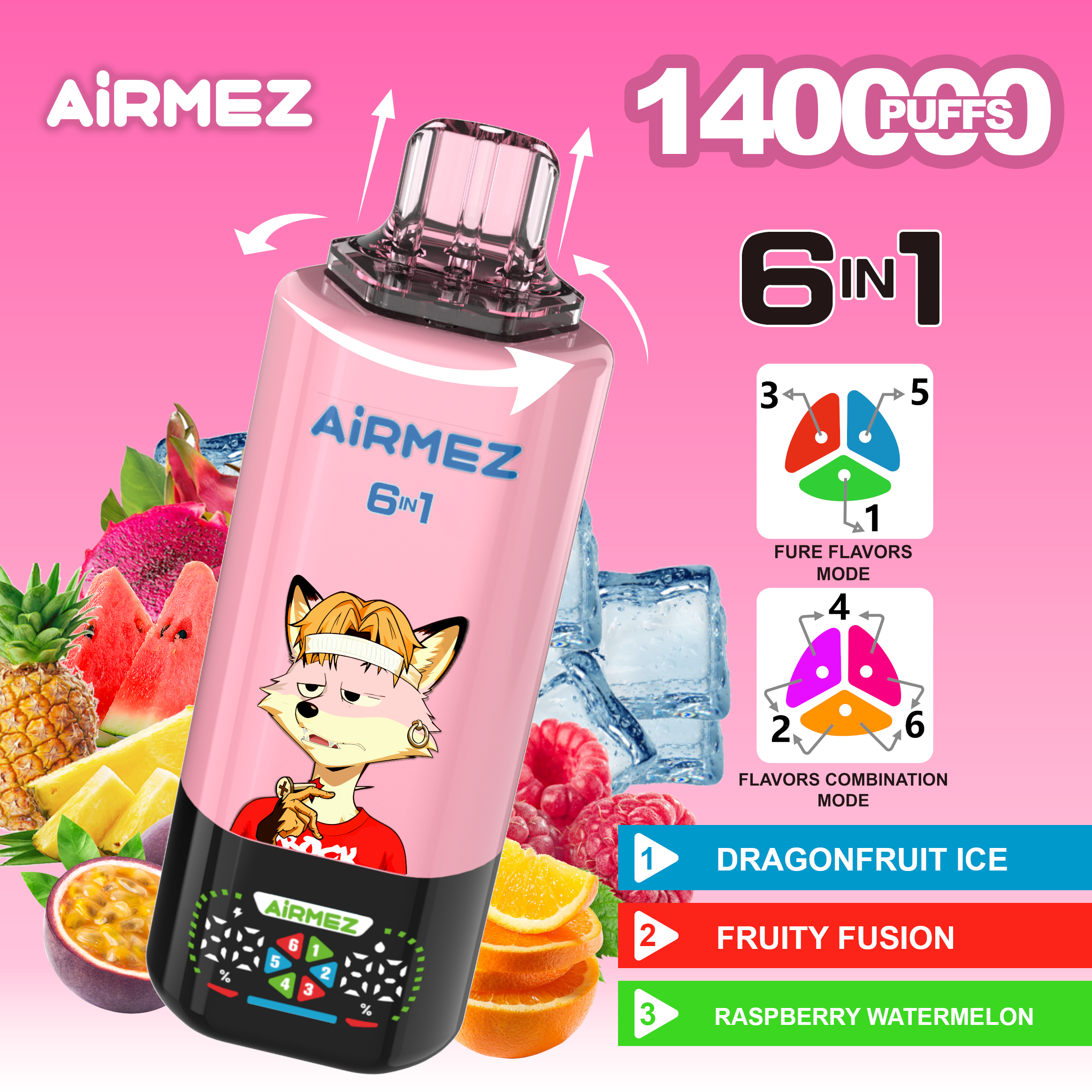 Airmez Fox 6-in-1 160K Puffs Disposable Vape Full Flavours Ship From EU