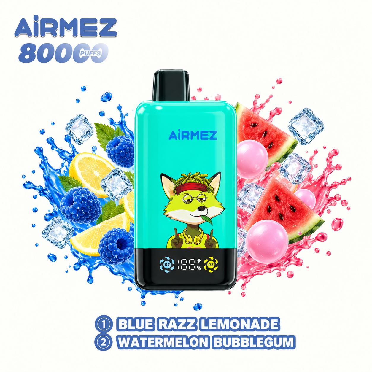 AiRMEZ Fox 2-in-1 Pro 80K Blue Razz Lemonade & Watermelon Bubblegum dual flavor