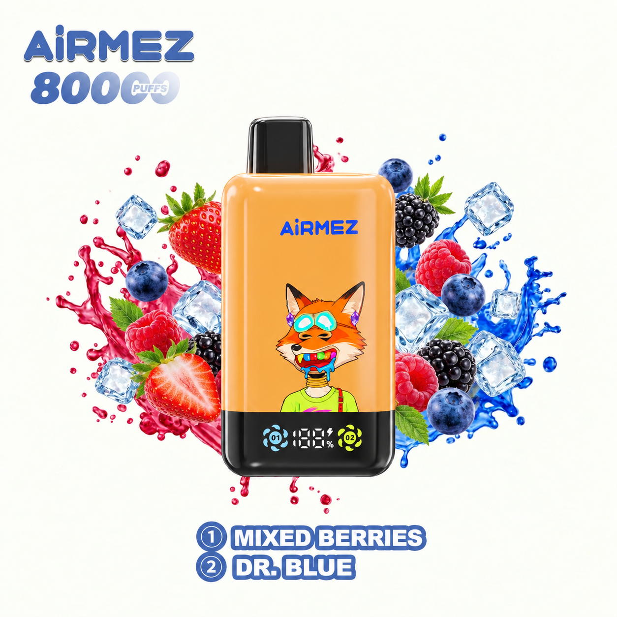 AiRMEZ Fox 2-in-1 Pro 80K Mixed Berries & Dr. Blue dual flavor
