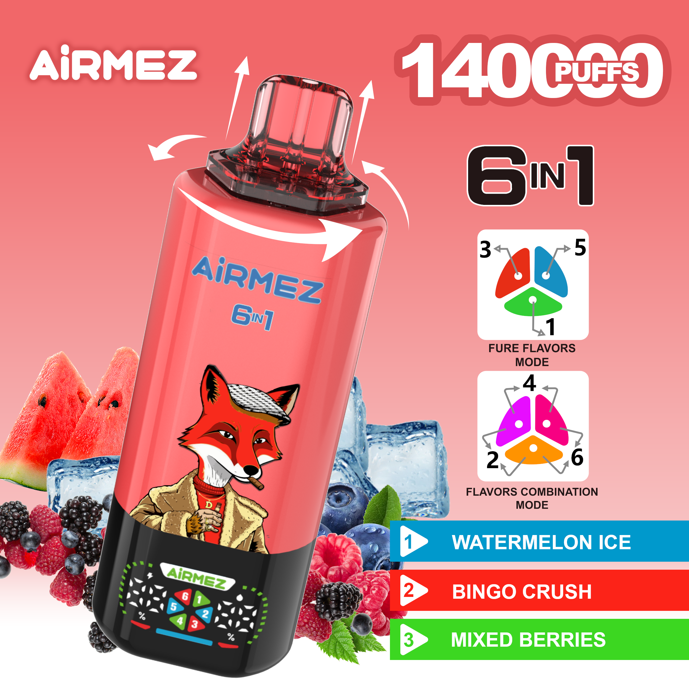 Airmez Fox 6-in-1 160K Puffs Disposable Vape Full Flavours Ship From EU