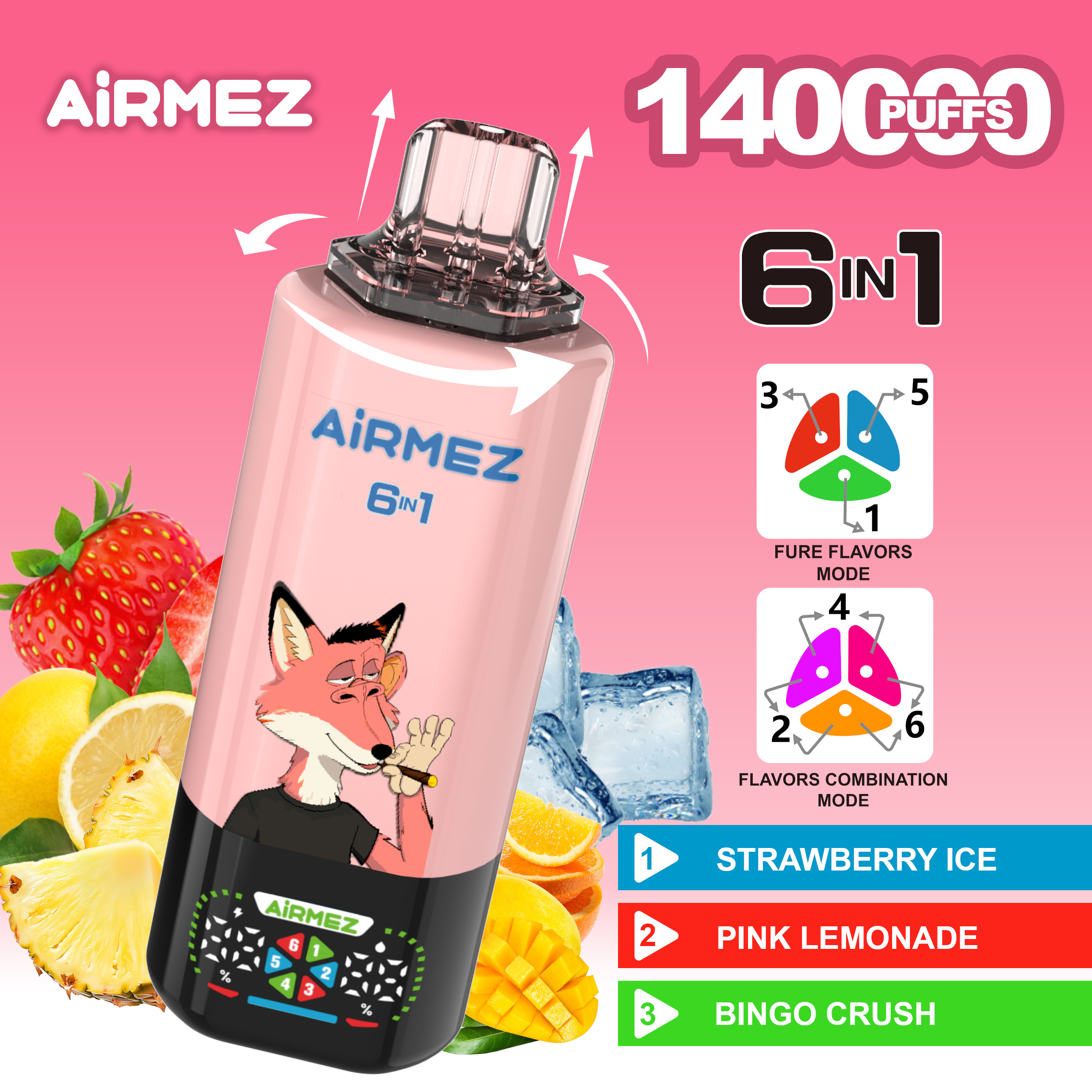 Airmez Fox 6-in-1 160K Puffs Disposable Vape Full Flavours Ship From EU
