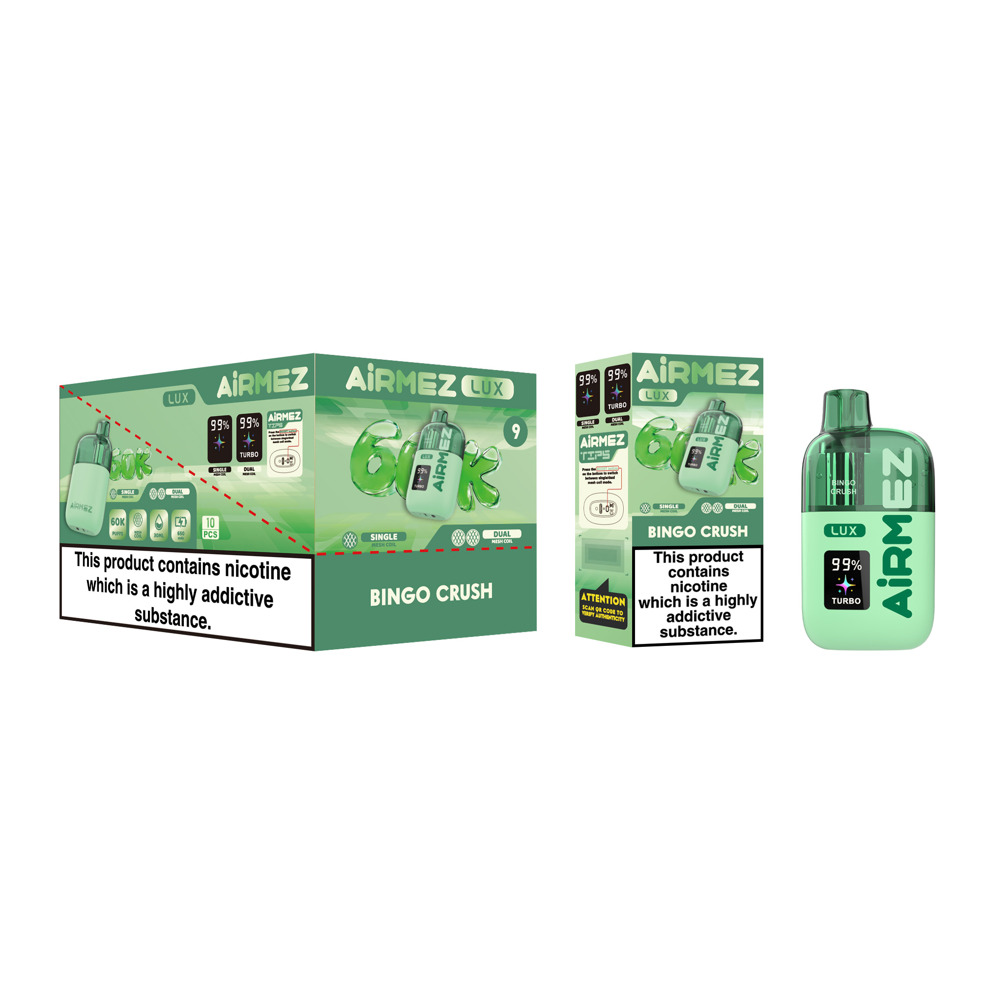 Airmez Lux 60000 Bingo Crush Single Unit and 10pcs Display Box
