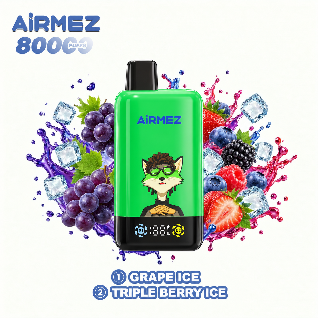 AiRMEZ Fox 2-in-1 Pro 80K Grape Ice & Triple Berry Ice dual flavor