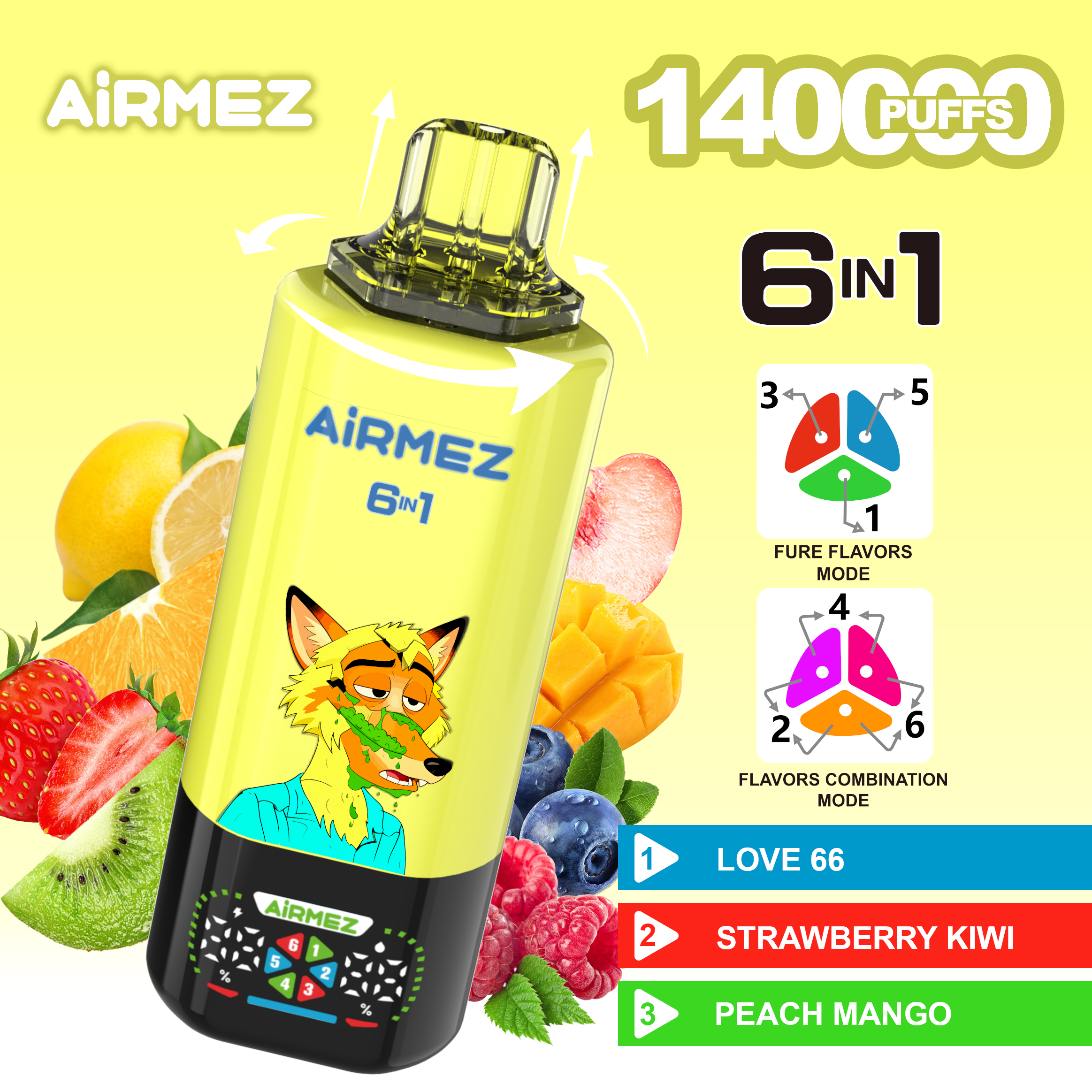Airmez Fox 6-in-1 160K Puffs Disposable Vape Full Flavours Ship From EU