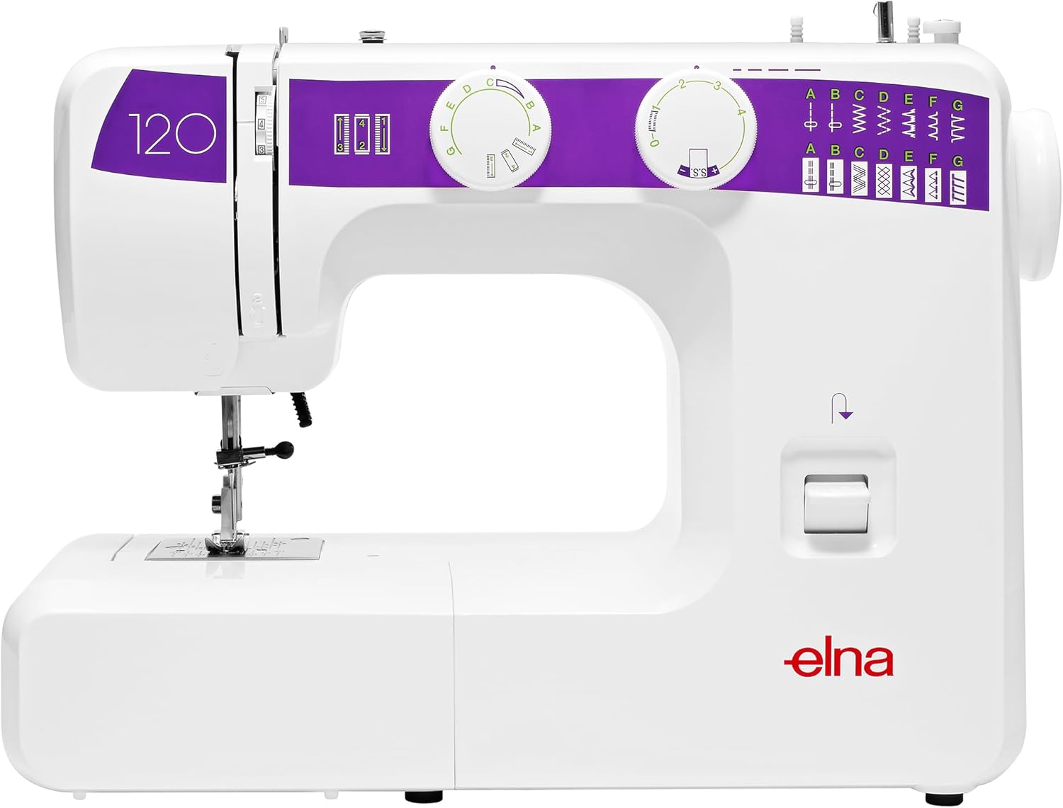 Elna eXplore 120 Mechanical Sewing Machine; 13 Built-in Utility, Stretch, and Decorative Stitches in a lightweight 13 lbs portable machine