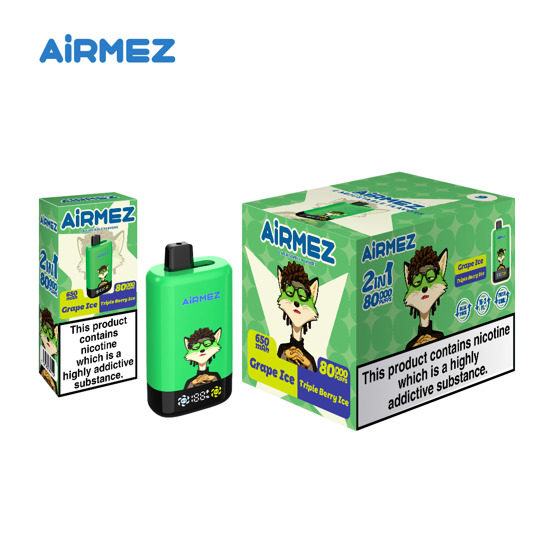 AiRMEZ Fox 2-in-1 Pro 80K Grape Ice & Triple Berry Ice device and packaging