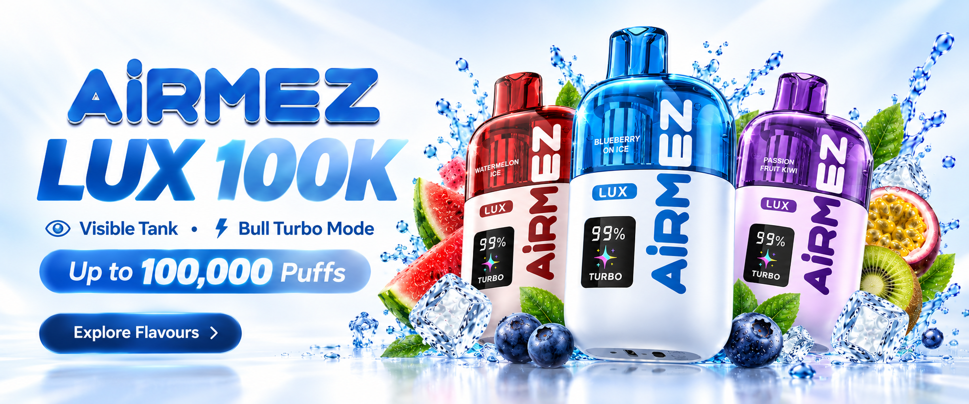 AiRMEZ Lux 100K with visible tank and Bull Turbo Mode