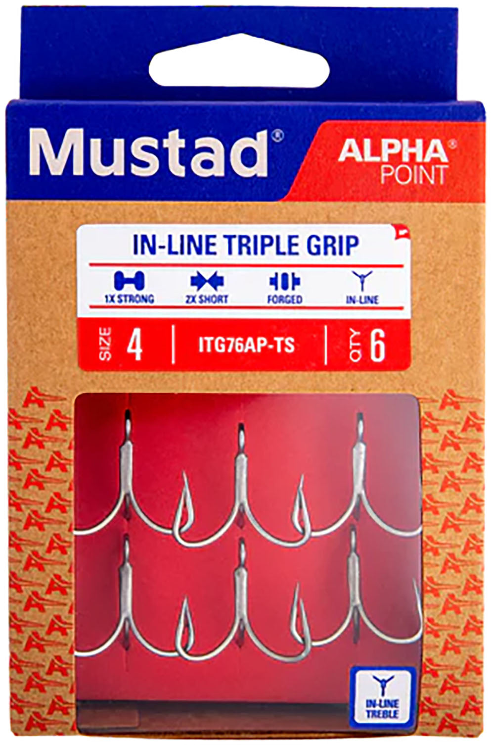 Mustad Alpha-Point In-Line Triple Grip Hooks - 6 Pack - TACKLE WAREHOUSE AMERICA​