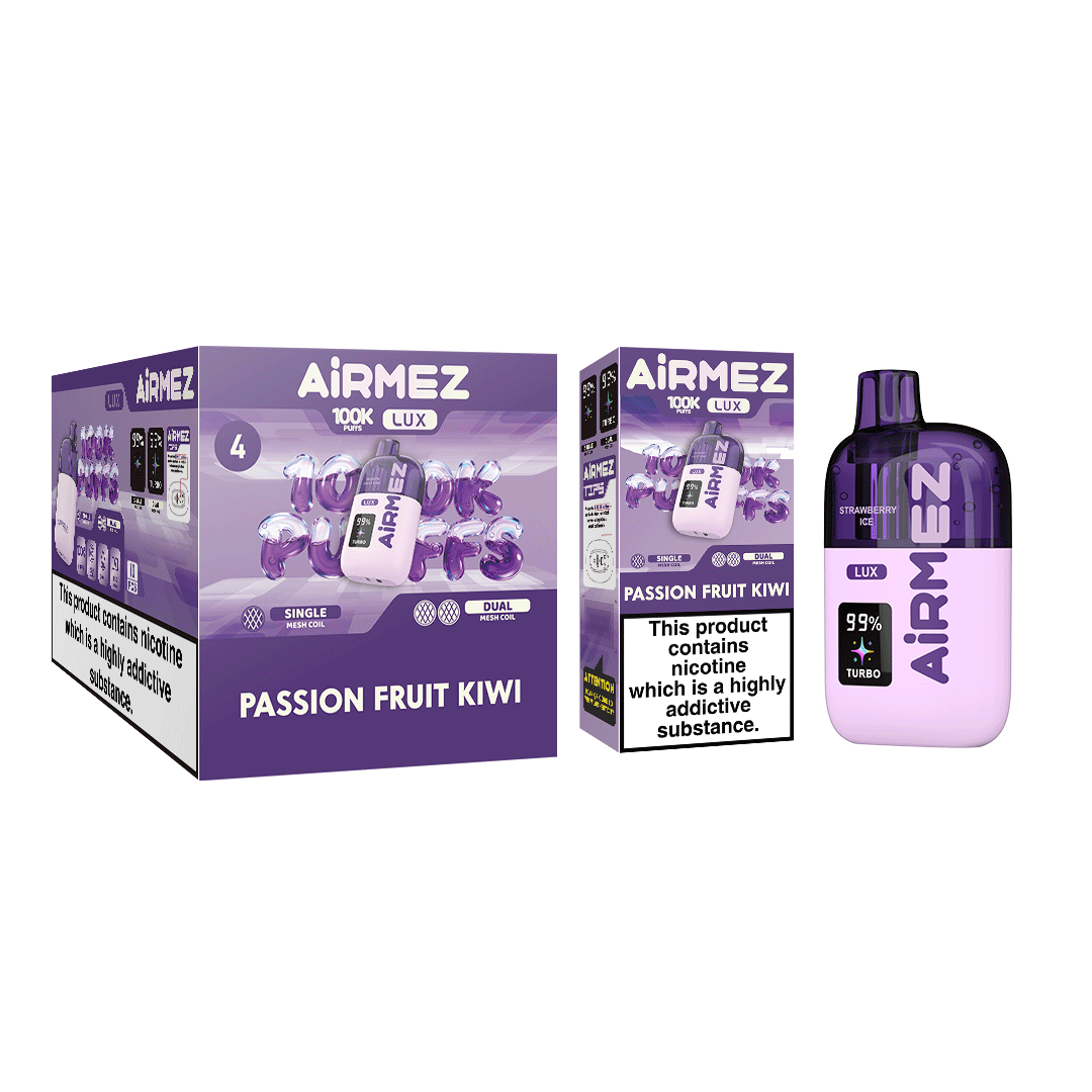 Airmez Lux 100,000 Passion Fruit Kiwi Single Box and 10pcs Display Box