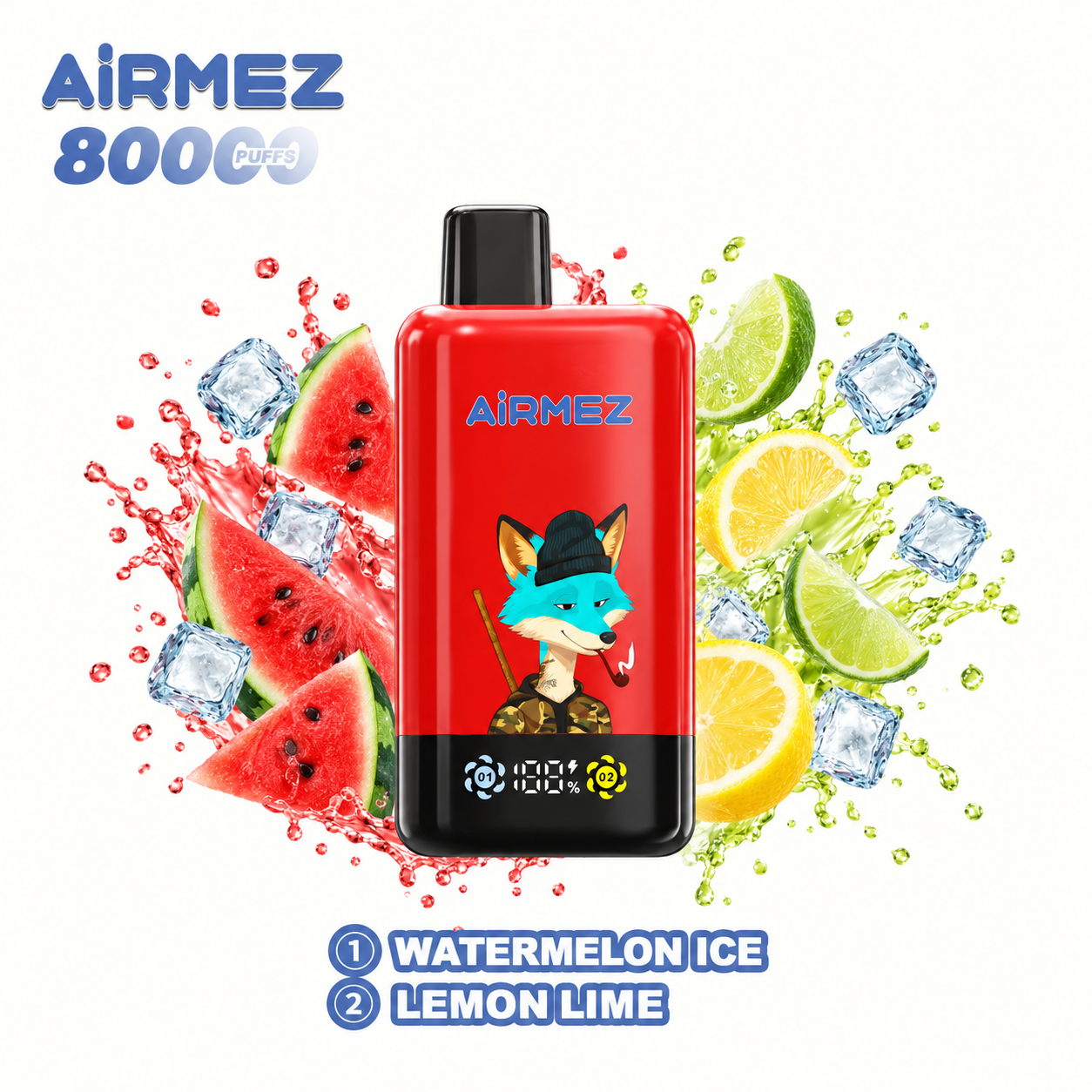 AiRMEZ Fox 2-in-1 Pro 80K Watermelon Ice & Lemon Lime dual flavor