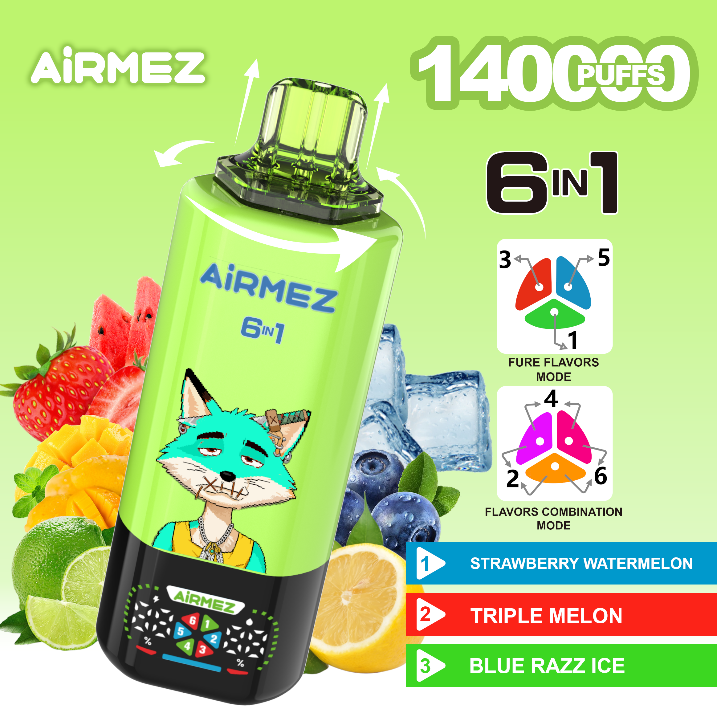 Airmez Fox 6-in-1 160K Puffs Disposable Vape Full Flavours Ship From EU