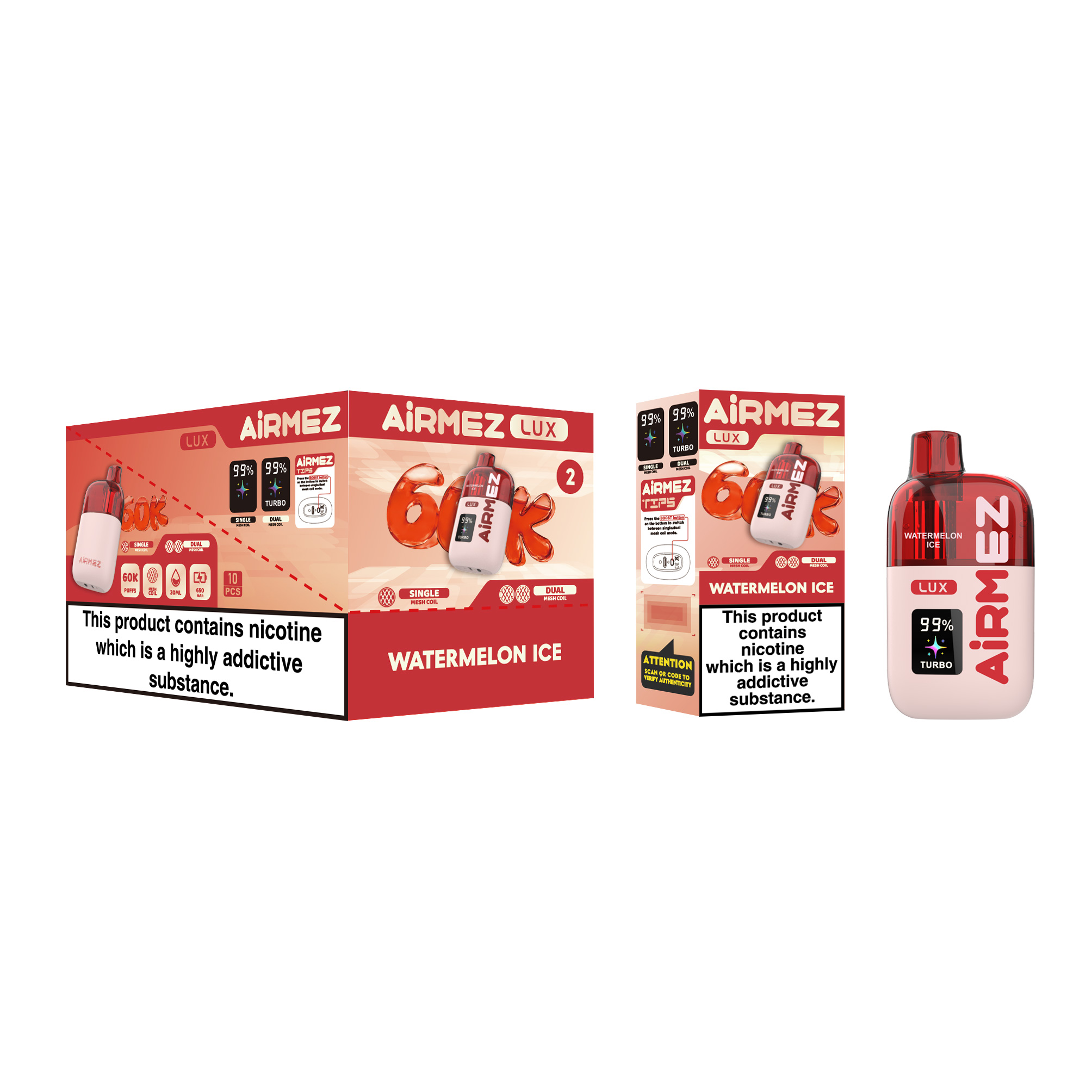 Airmez Lux 60000 Watermelon Ice Single Box and 10pcs Display Box