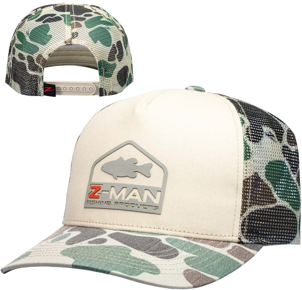 Z-Man Camo Bass Trucker Hat - Old School Khaki/Camo - TACKLE WAREHOUSE AMERICA​