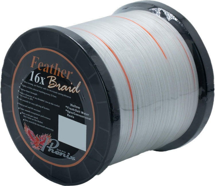 Phenix Feather 16X Hollow Braid Bulk Spools - White w/Orange & Green Markings - TACKLE WAREHOUSE AMERICA​