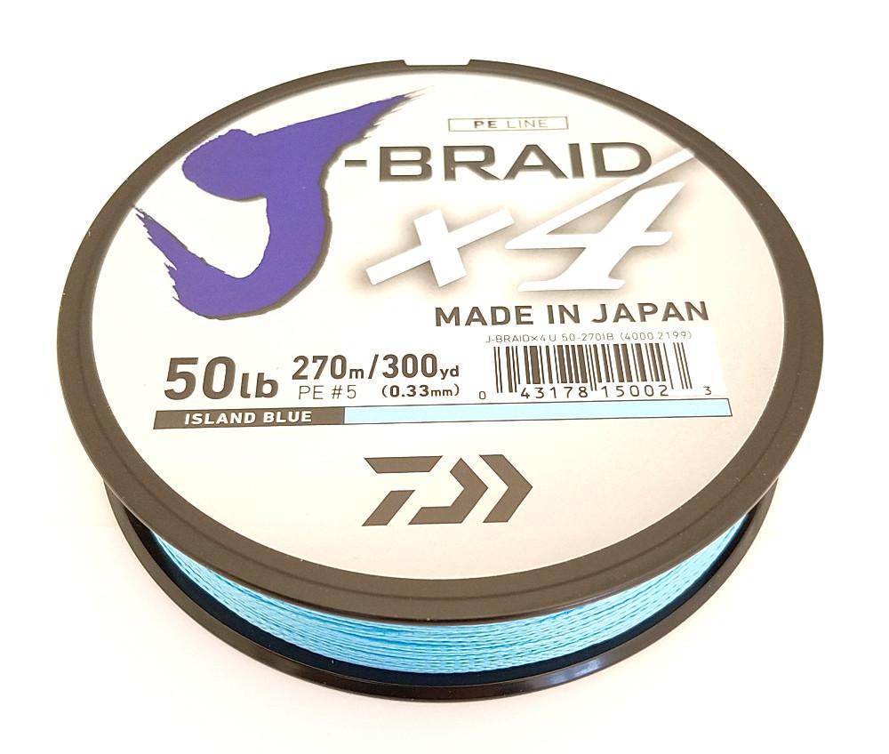 Daiwa J-Braid X4 Braided Line 300 Yards Island Blue - TACKLE WAREHOUSE AMERICA​