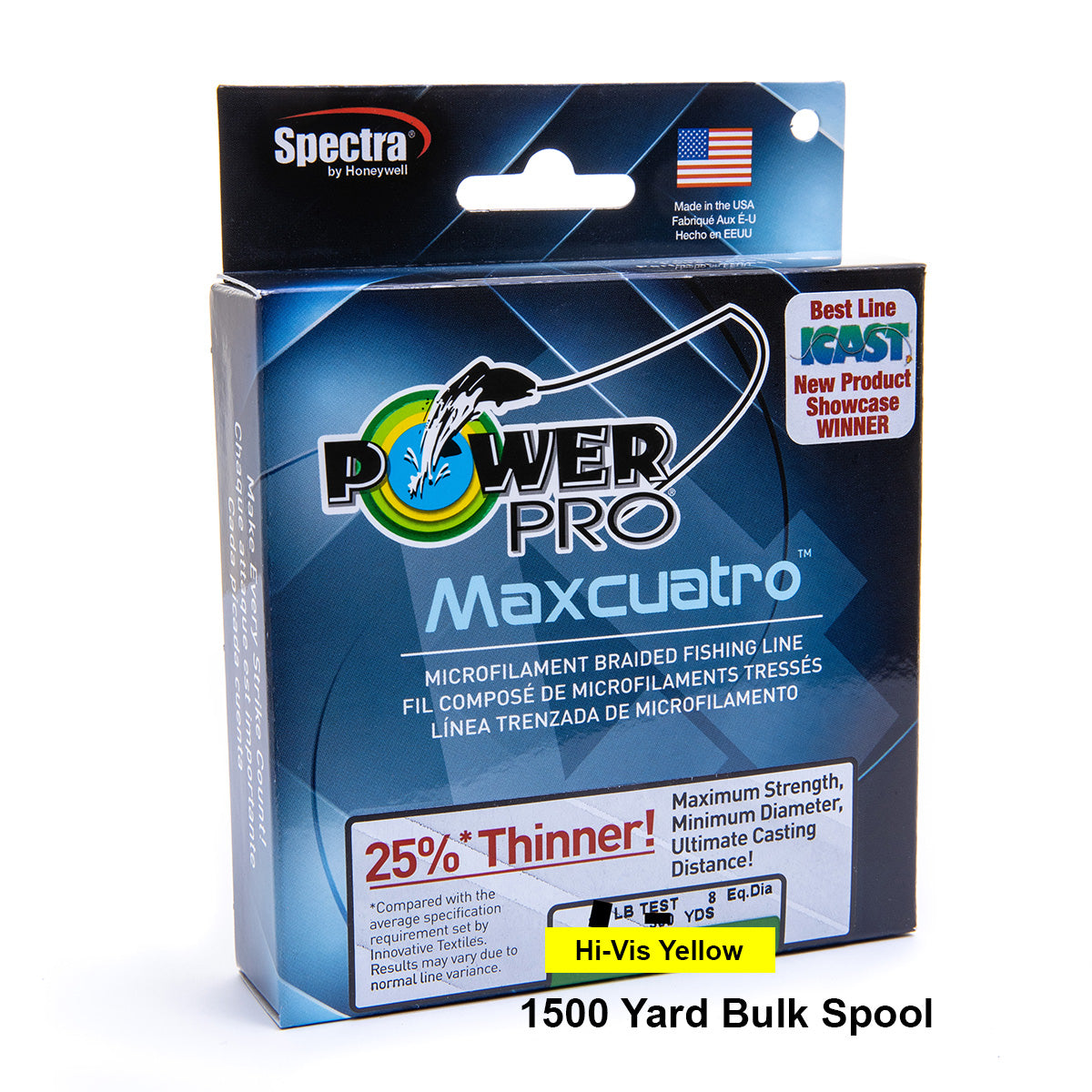 Power Pro Maxcuatro Spectra Hi-Vis Yellow Braided Line 1500 yard Bulk Spool - TACKLE WAREHOUSE AMERICA​