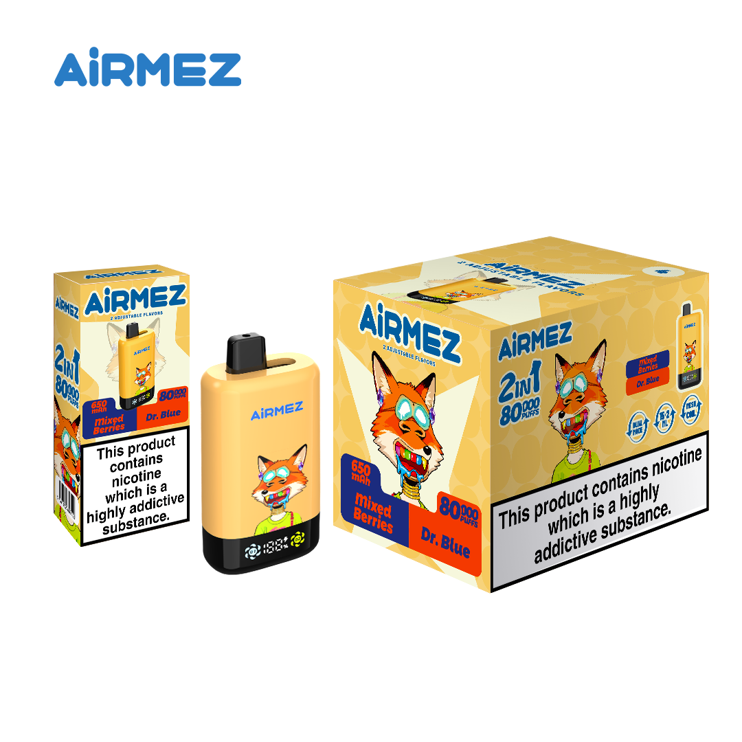 AiRMEZ Fox 2-in-1 Pro 80K Mixed Berries & Dr. Blue device and packaging