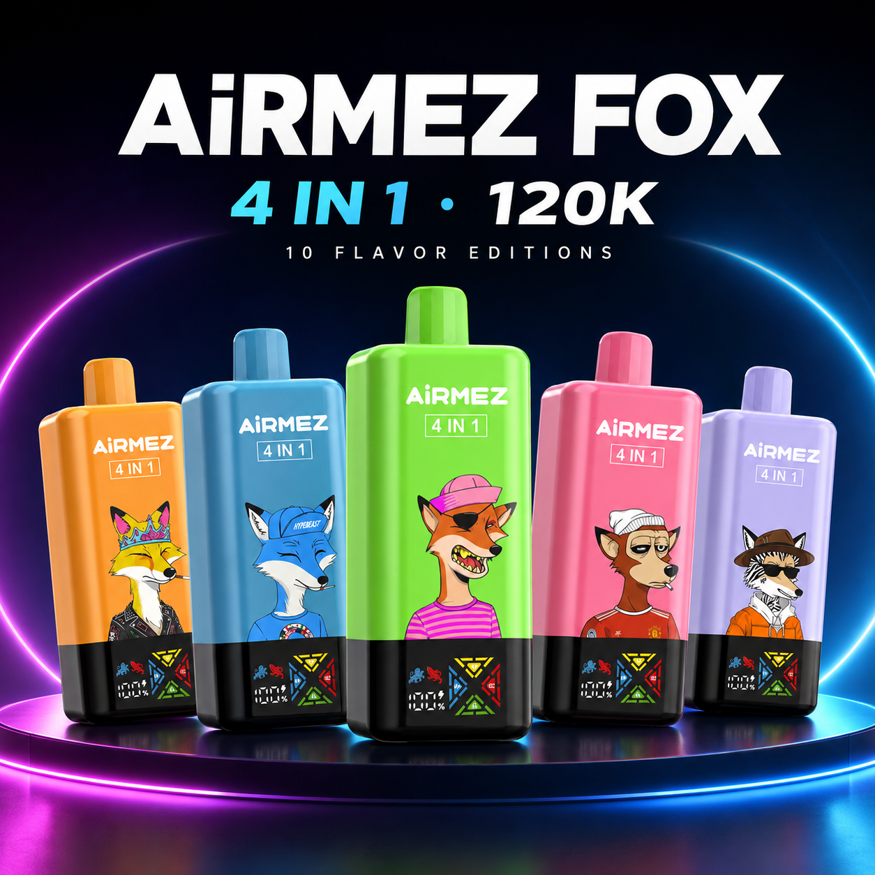 AiRMEZ FOX 4 IN 1 120K collection with 10 flavor combinations available from EU warehouse