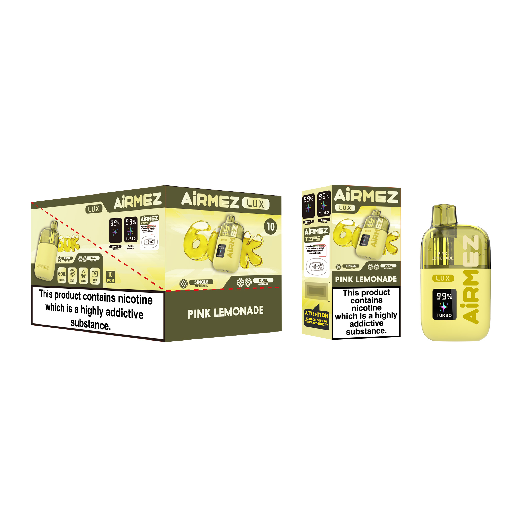 Airmez Lux 60000 Pink Lemonade Single Box and 10pcs Display Box