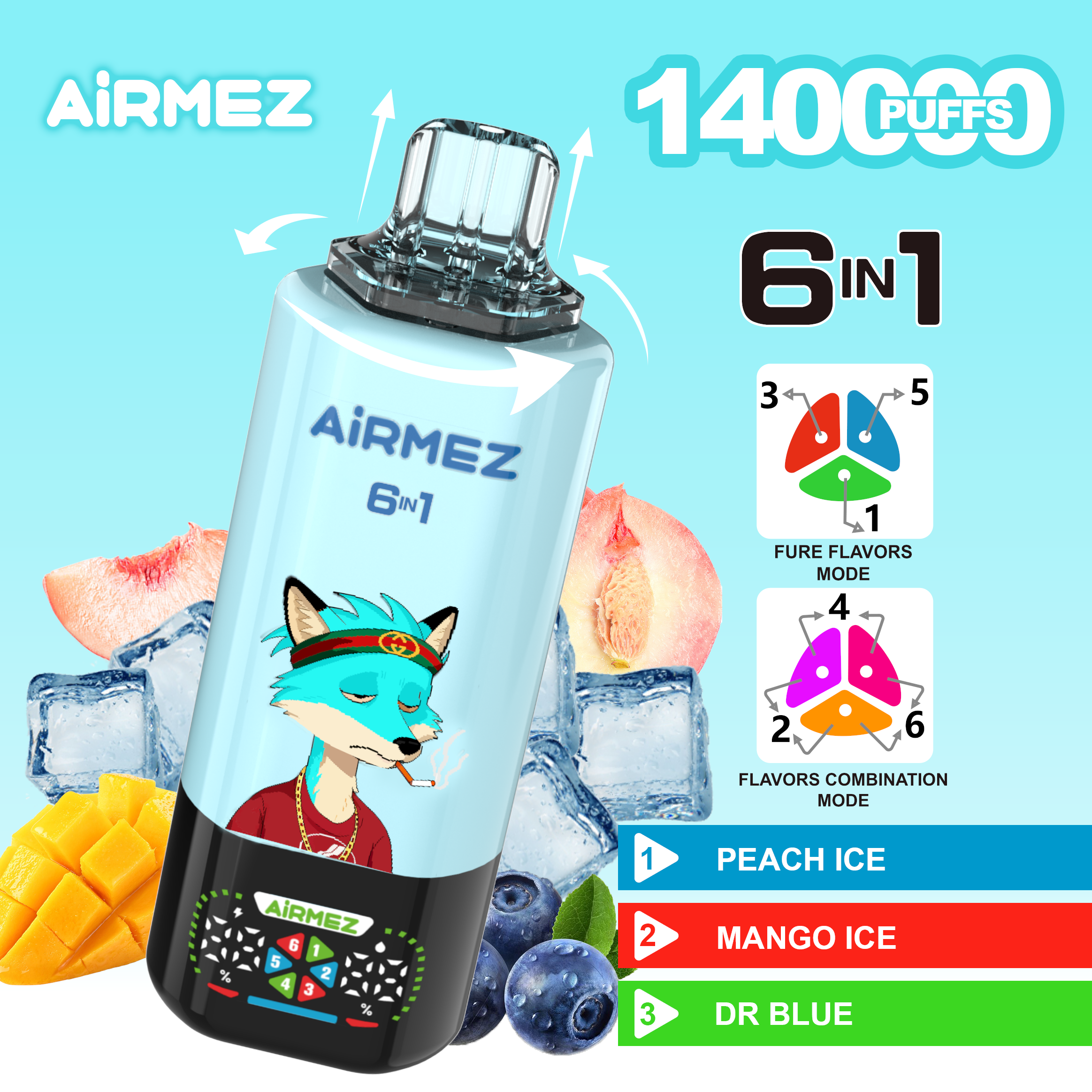 Airmez Fox 6-in-1 160K Puffs Disposable Vape Full Flavours Ship From EU