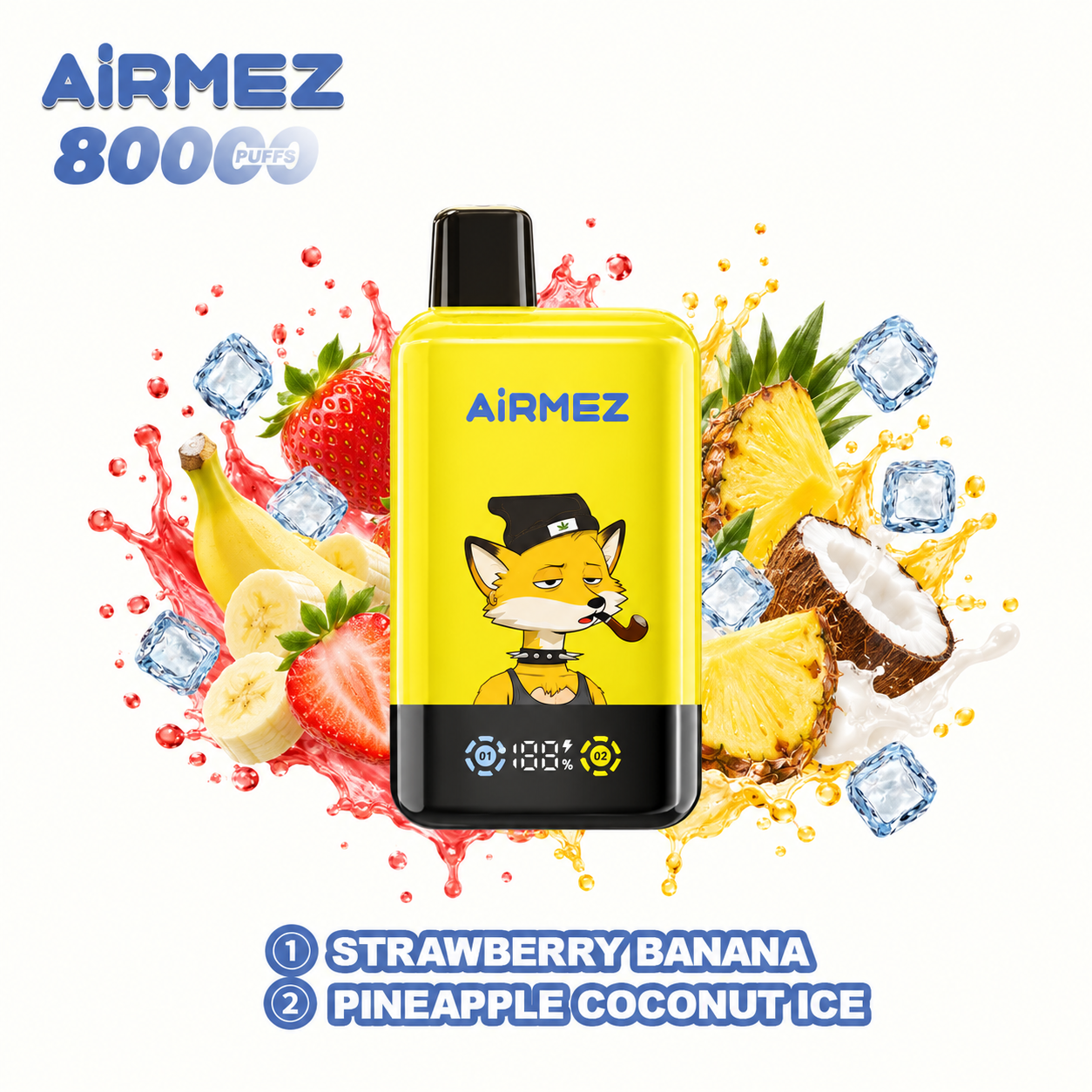 AiRMEZ Fox 2-in-1 Pro 80K Strawberry Banana & Pineapple Coconut Ice dual flavor