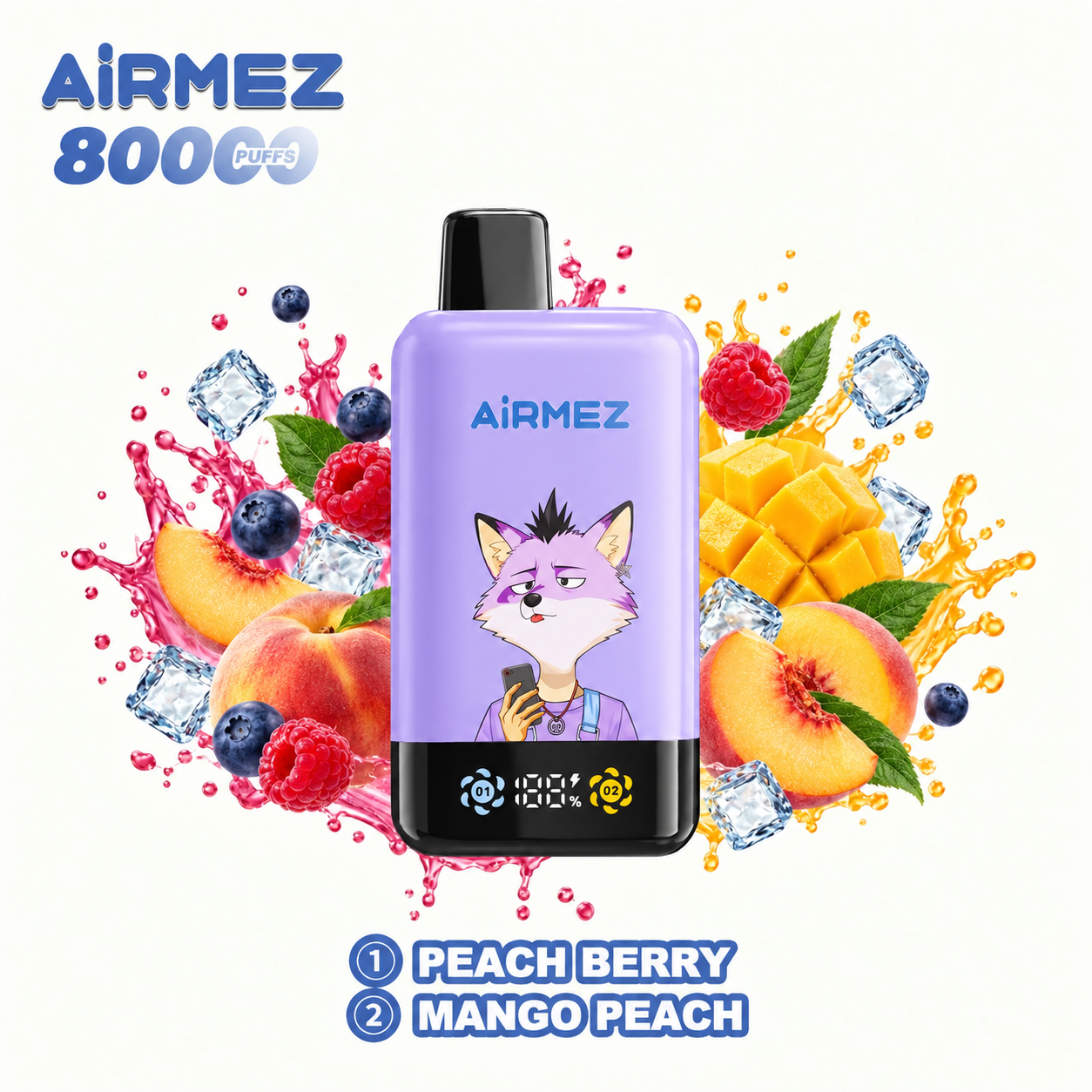 AiRMEZ Fox 2-in-1 Pro 80K Peach Berry & Mango Peach dual flavor