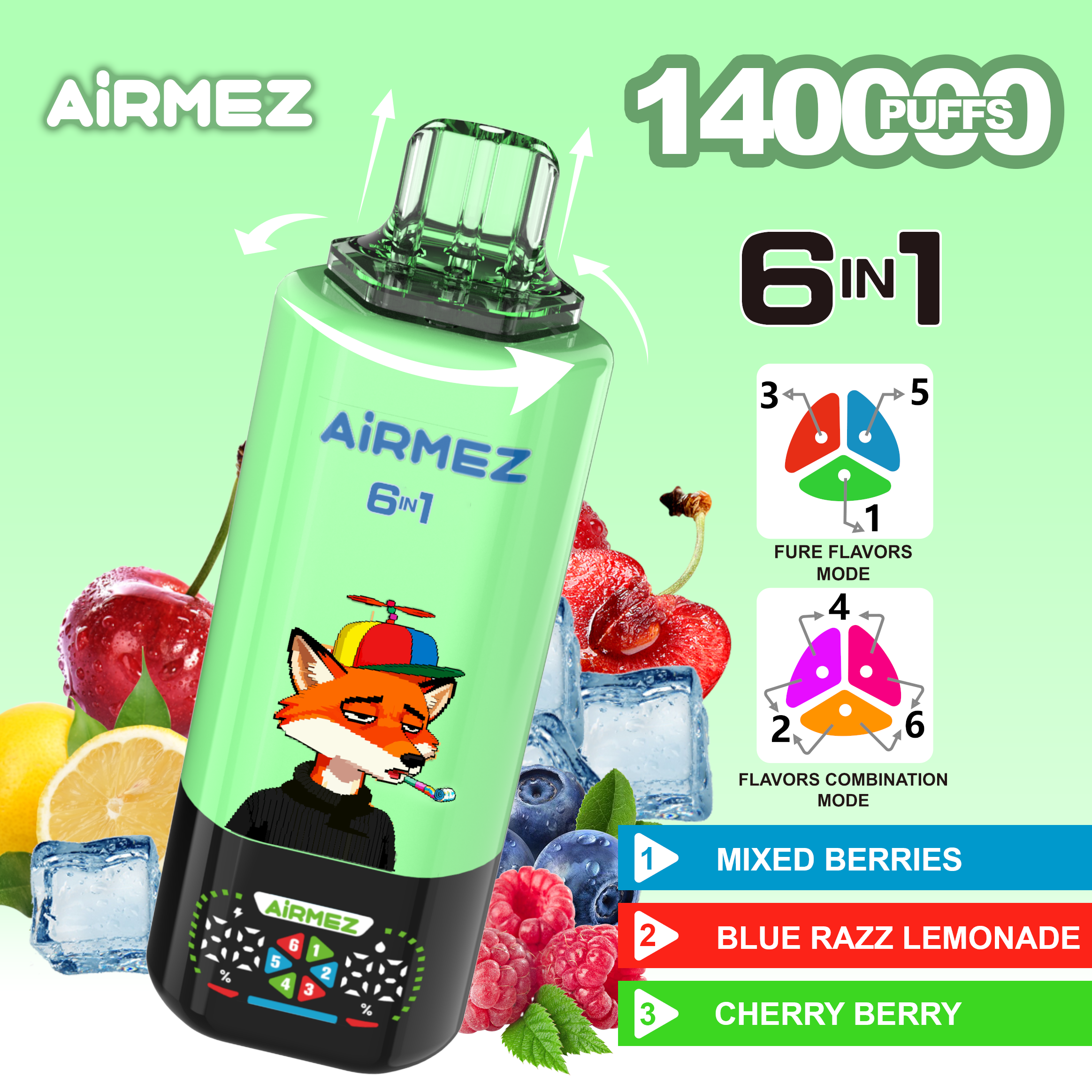 Airmez Fox 6-in-1 160K Puffs Disposable Vape Full Flavours Ship From EU