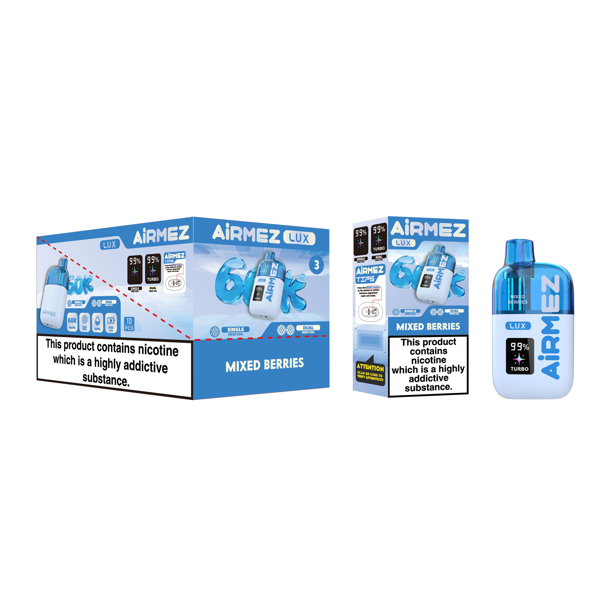 Airmez Lux 60000 Mixed Berries Single Box and 10pcs Display Box