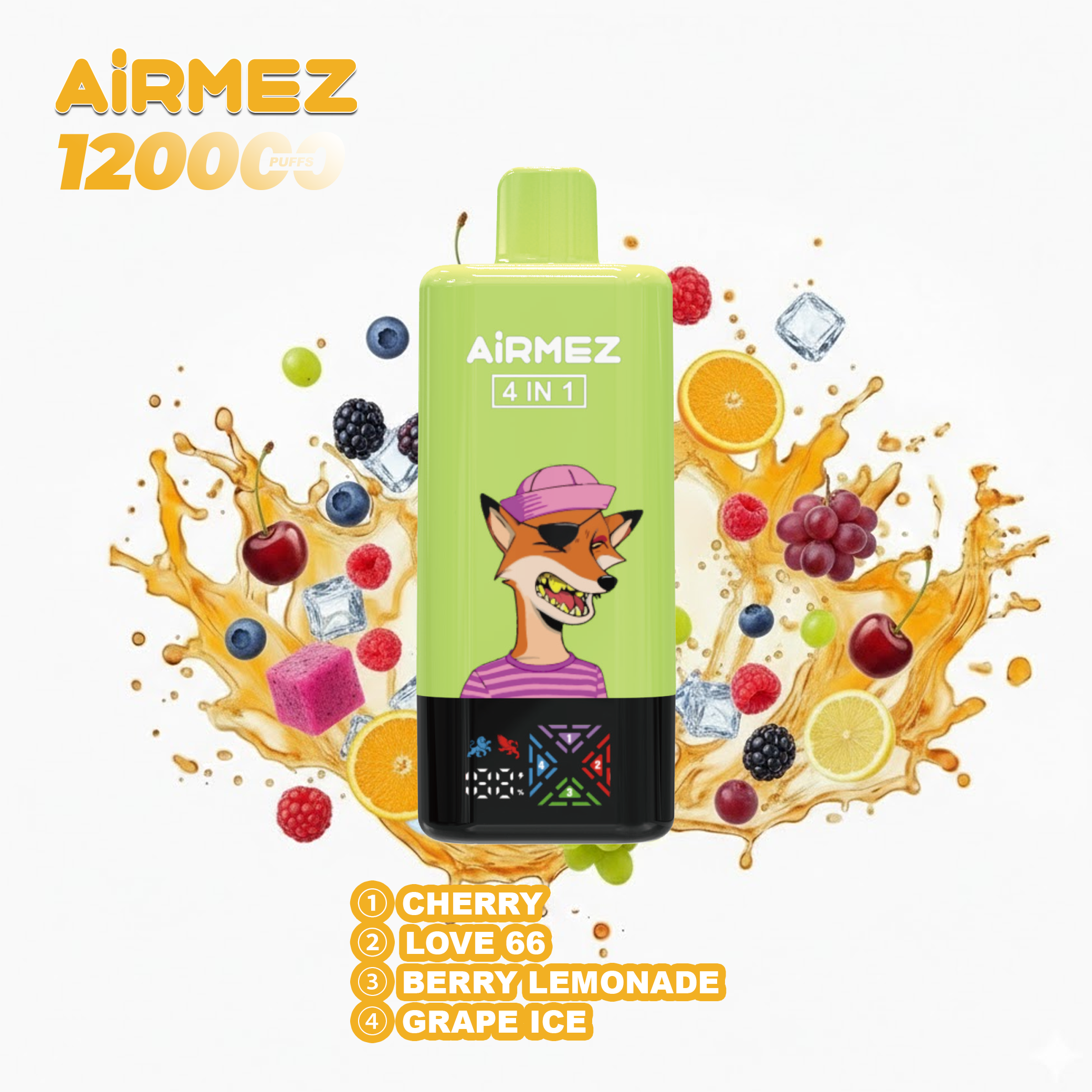 Airmez Fox 4-in-1 (120K Puffs) - Cherry & Love 66 & Berry Lemonade & Grape Ice