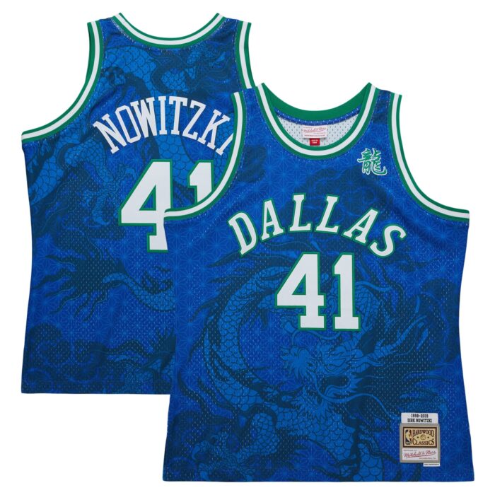 Men’s Dallas Mavericks Dirk Nowitzki Mitchell & Ness Blue 1998-2019 Hardwood Classics Asian Heritage 6.0 Swingman Throwback Player Jersey