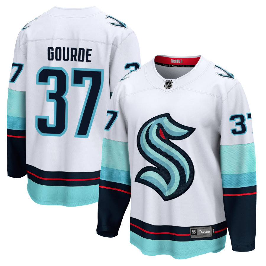 Men's Seattle Kraken 37 Yanni Gourde White Away Breakaway Jersey