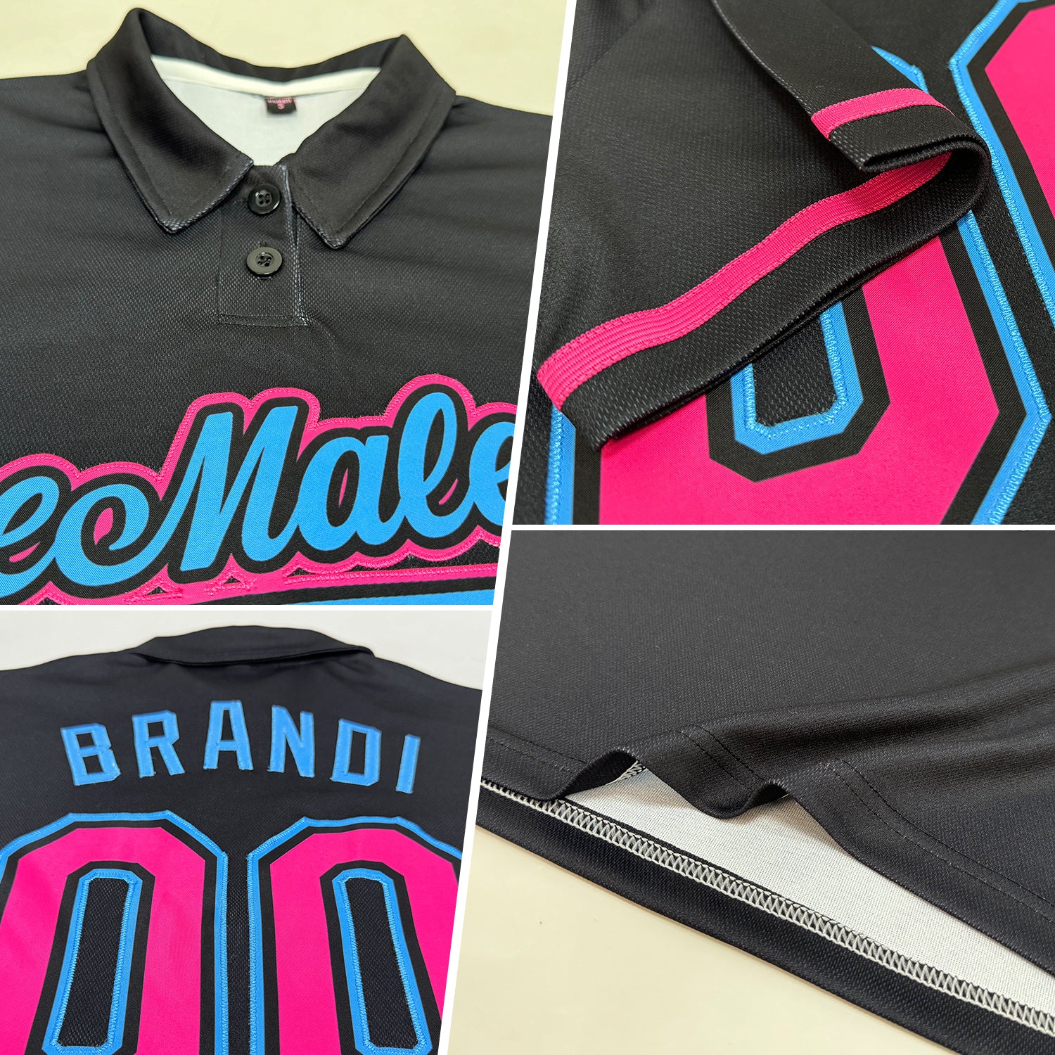 Custom Black Pink-Sky Blue Performance Vapor Golf Polo Shirt