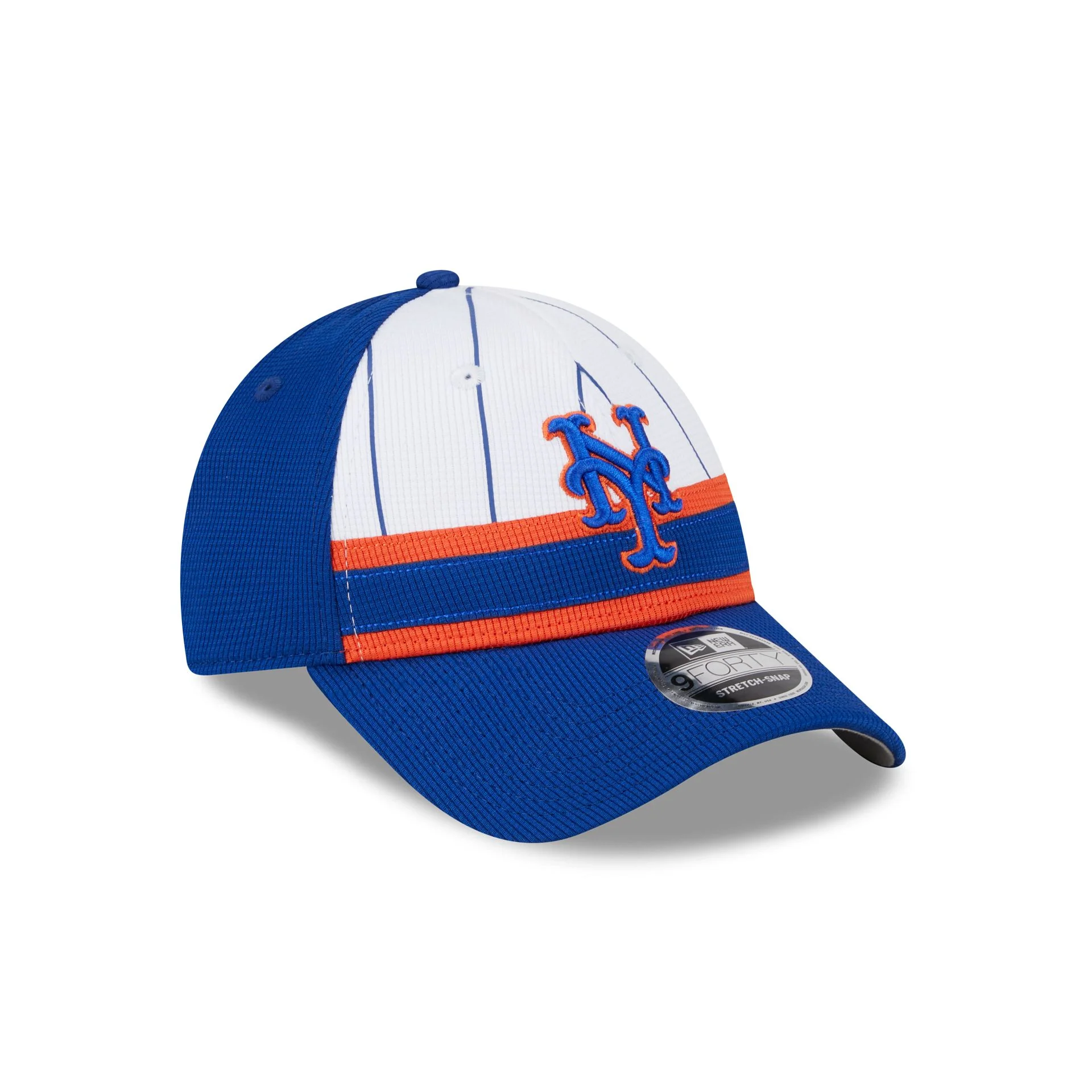 New York Mets 2025 Batting Practice Pinstripe 9FORTY Stretch-Snap Hat