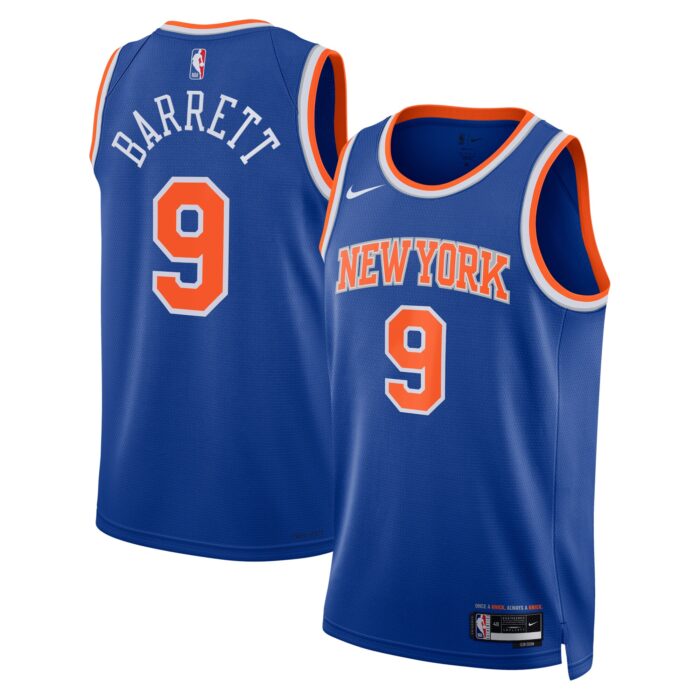 Unisex New York Knicks RJ Barrett Nike Blue Swingman Jersey – Icon Edition