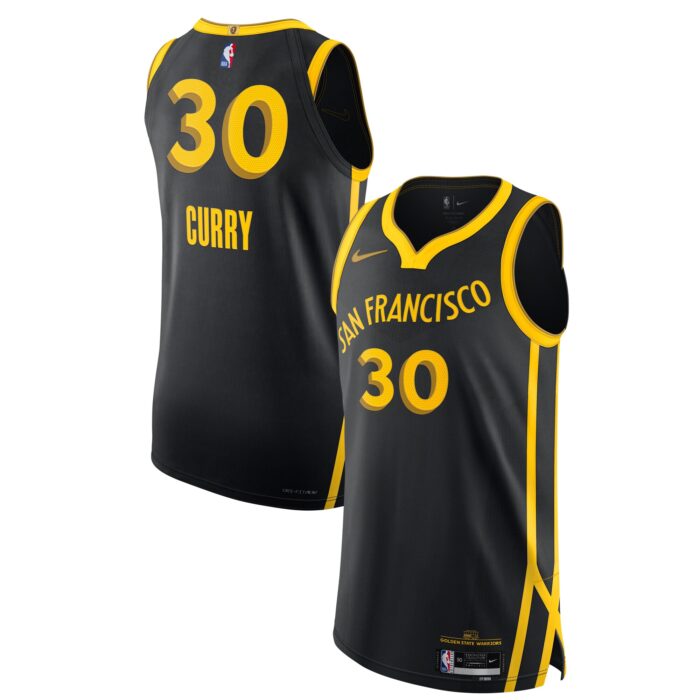 Men’s Golden State Warriors Stephen Curry Nike Black Authentic Jersey – City Edition
