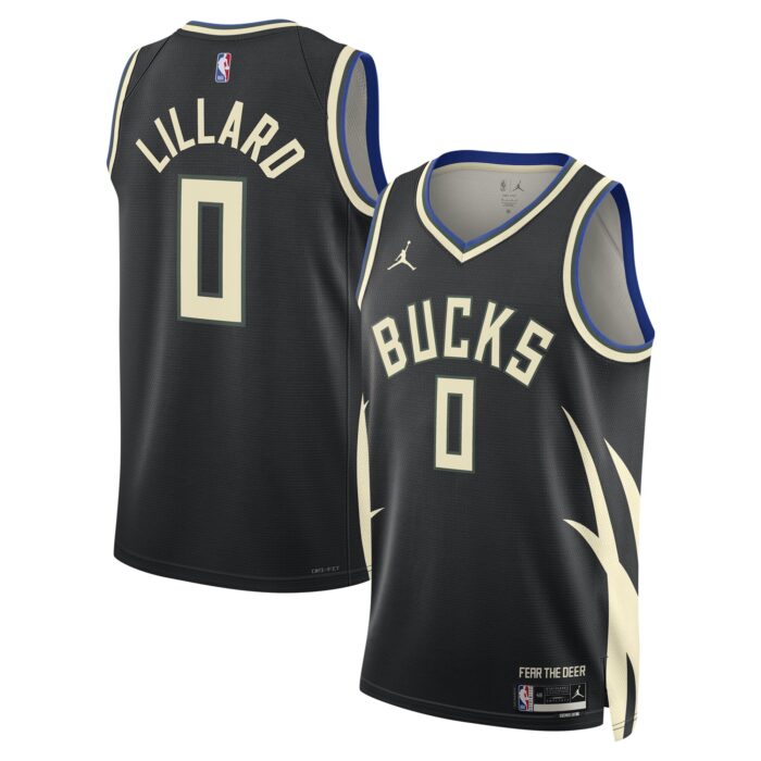 Unisex Milwaukee Bucks Damian Lillard Jordan Brand Black Swingman Player Jersey – Statement Edition