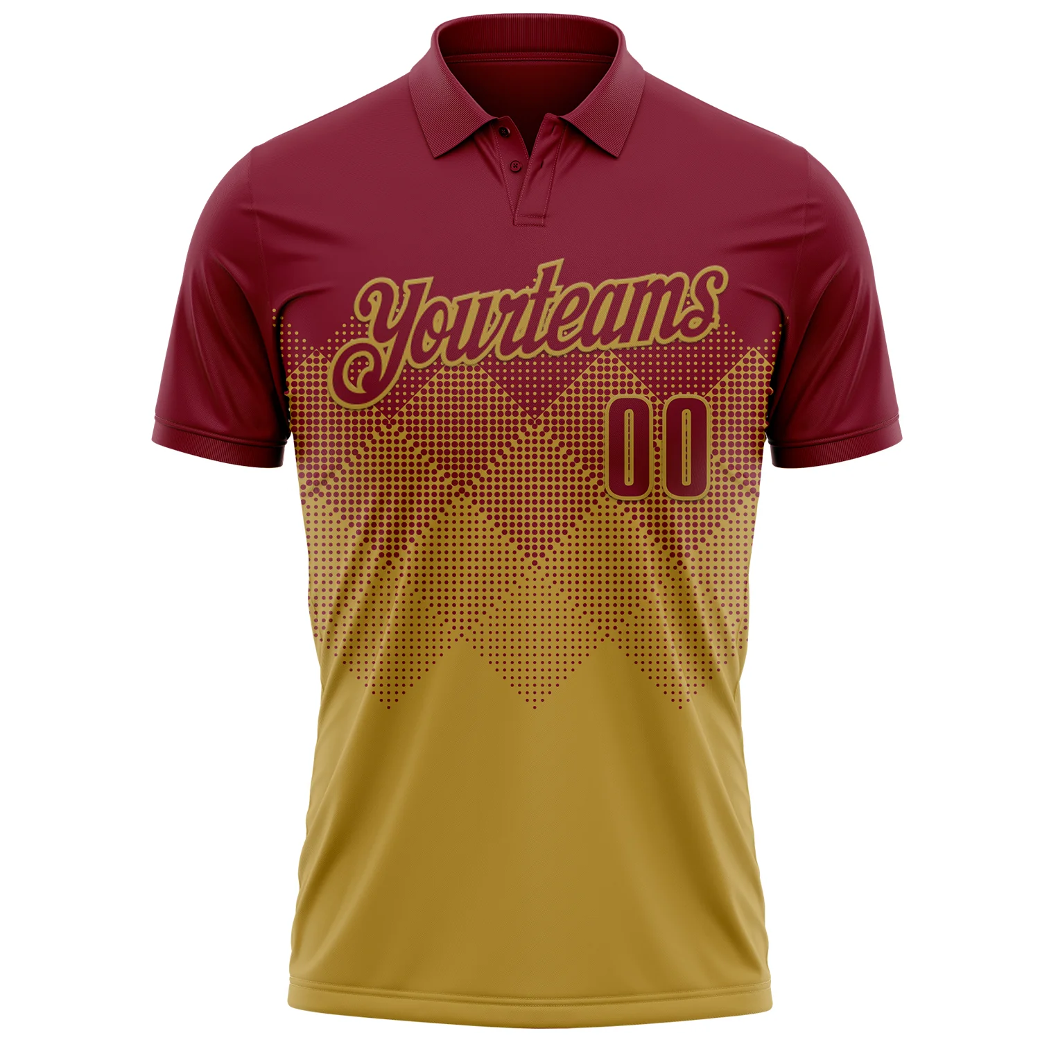 Custom Crimson Old Gold 3D Gradient Square Shape Performance Polo Shirt