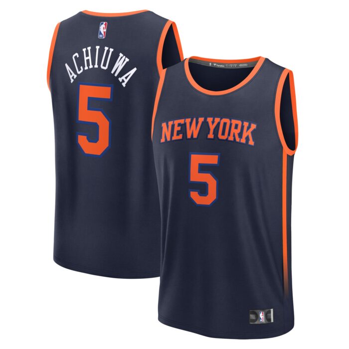 Men’s New York Knicks Precious Achiuwa Fanatics Navy Fast Break Player Jersey – Statement Edition