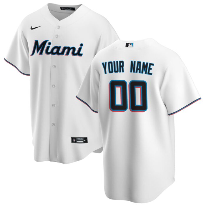 Men’s Miami Marlins Nike White Home Replica Custom Jersey