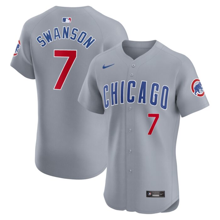 Men’s Chicago Cubs Dansby Swanson Nike Gray Road Elite Player Jersey