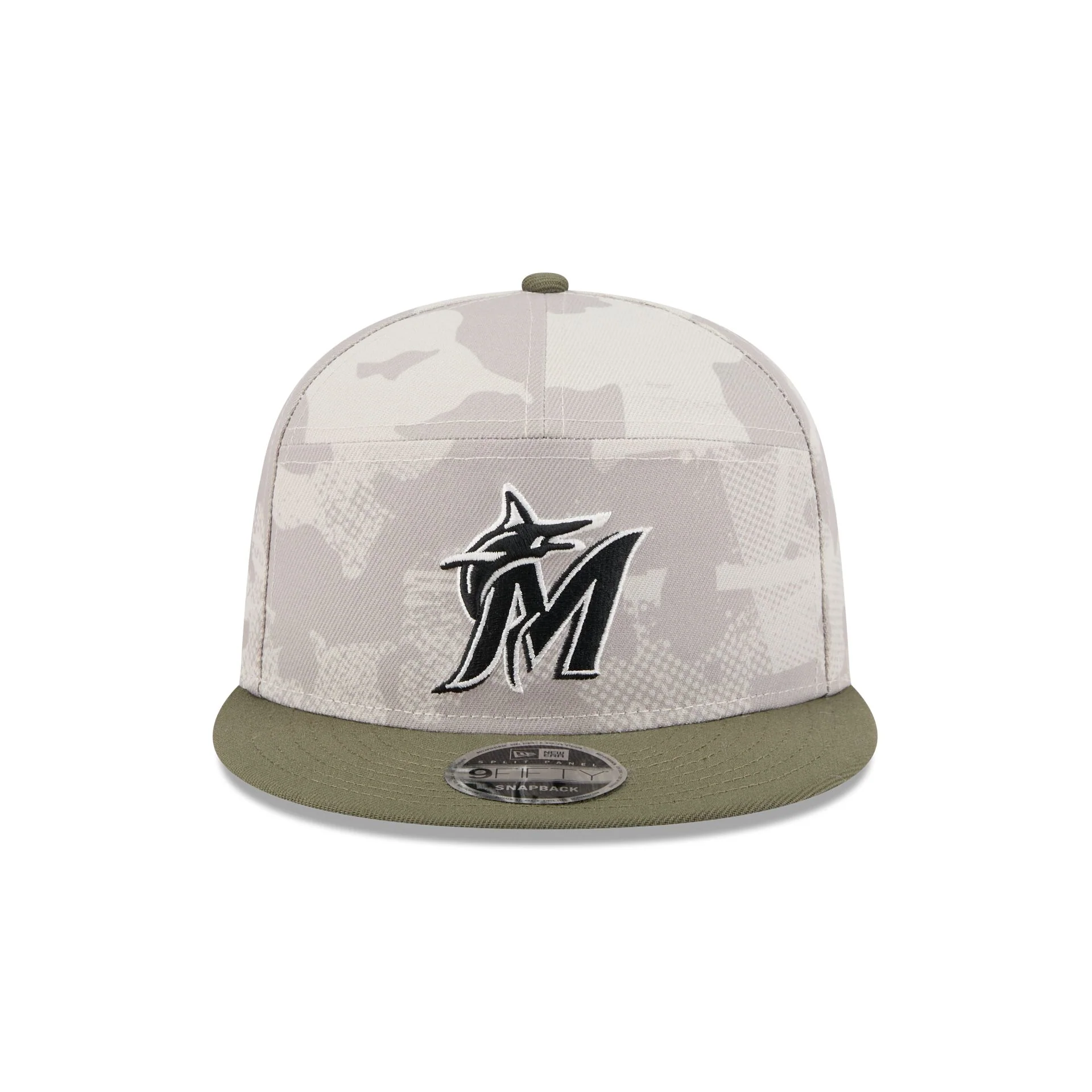 Miami Marlins Armed Forces Day 2025 Split Panel 9FIFTY Snapback Hat
