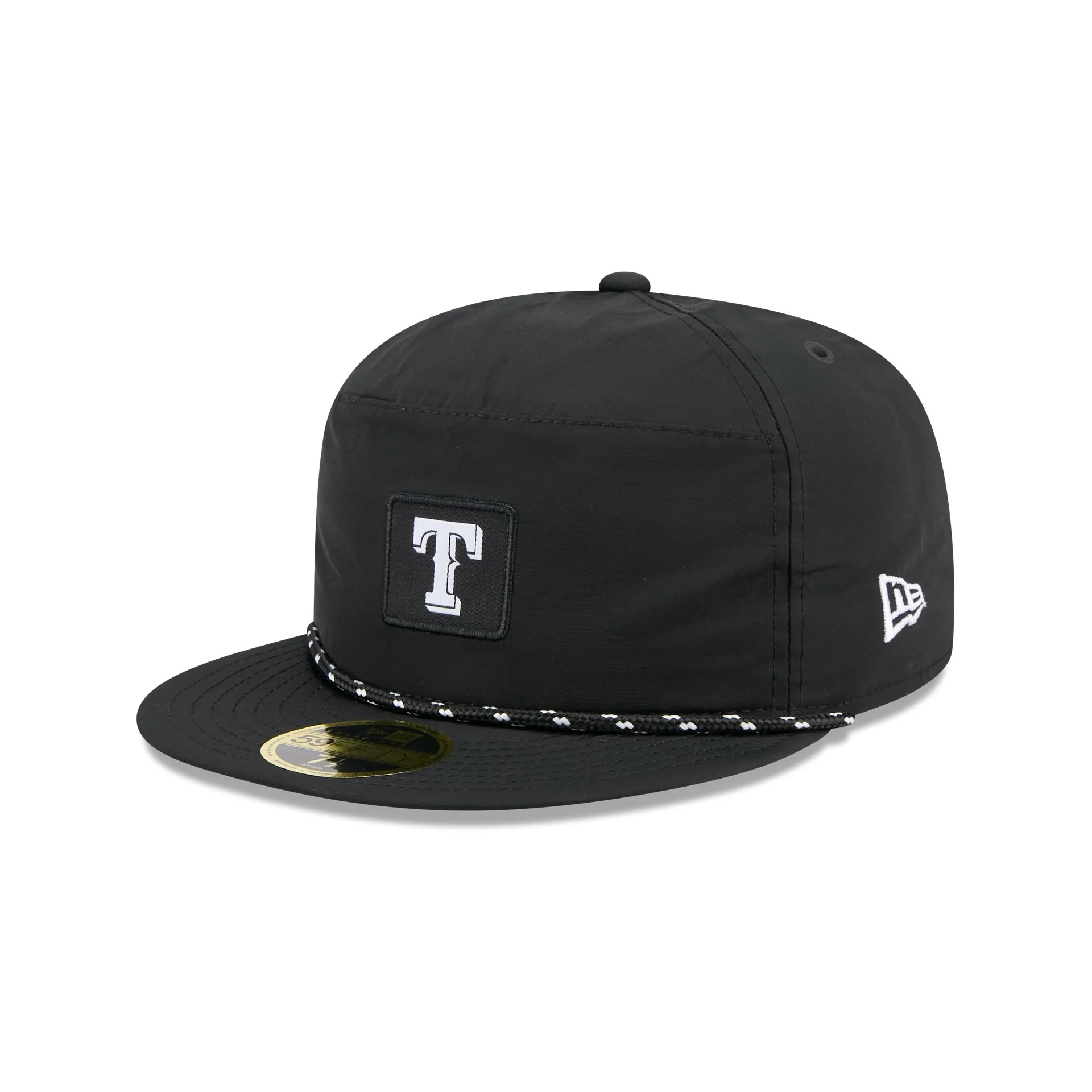 Texas Rangers Black Poly Rope Split Panel 59FIFTY Fitted Hat