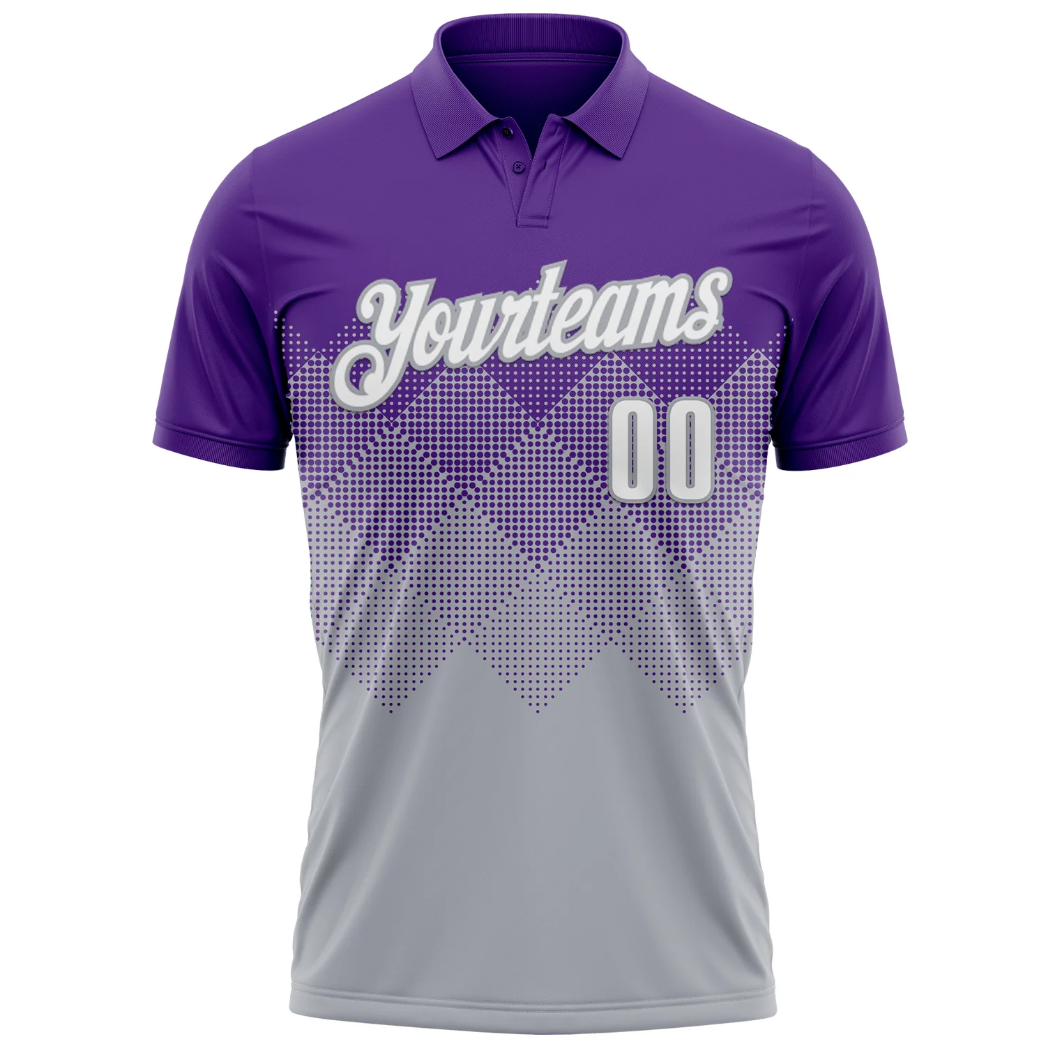 Custom Purple White-Gray 3D Gradient Square Shape Performance Polo Shirt