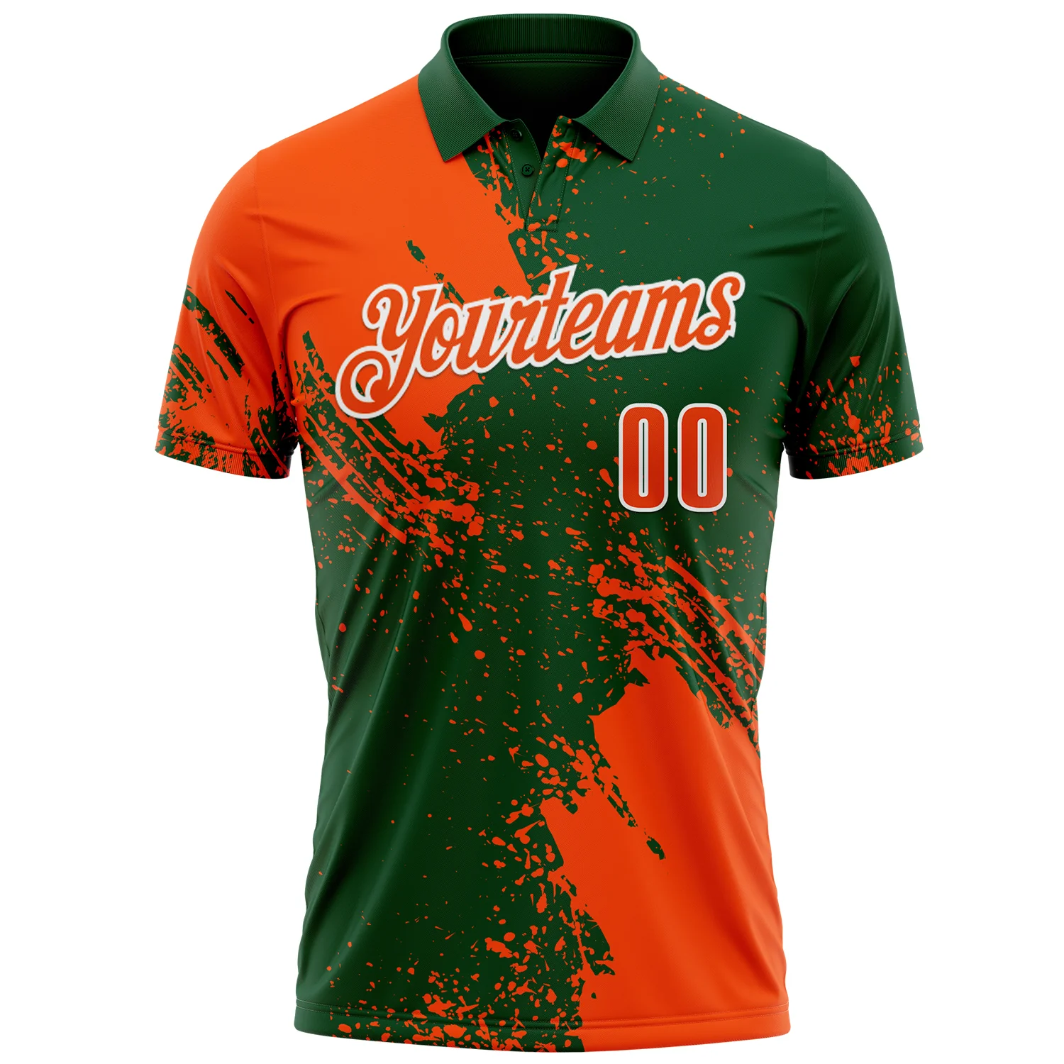 Custom Orange Green-White 3D Pattern Design Abstract Brush Stroke Performance Polo Shirt